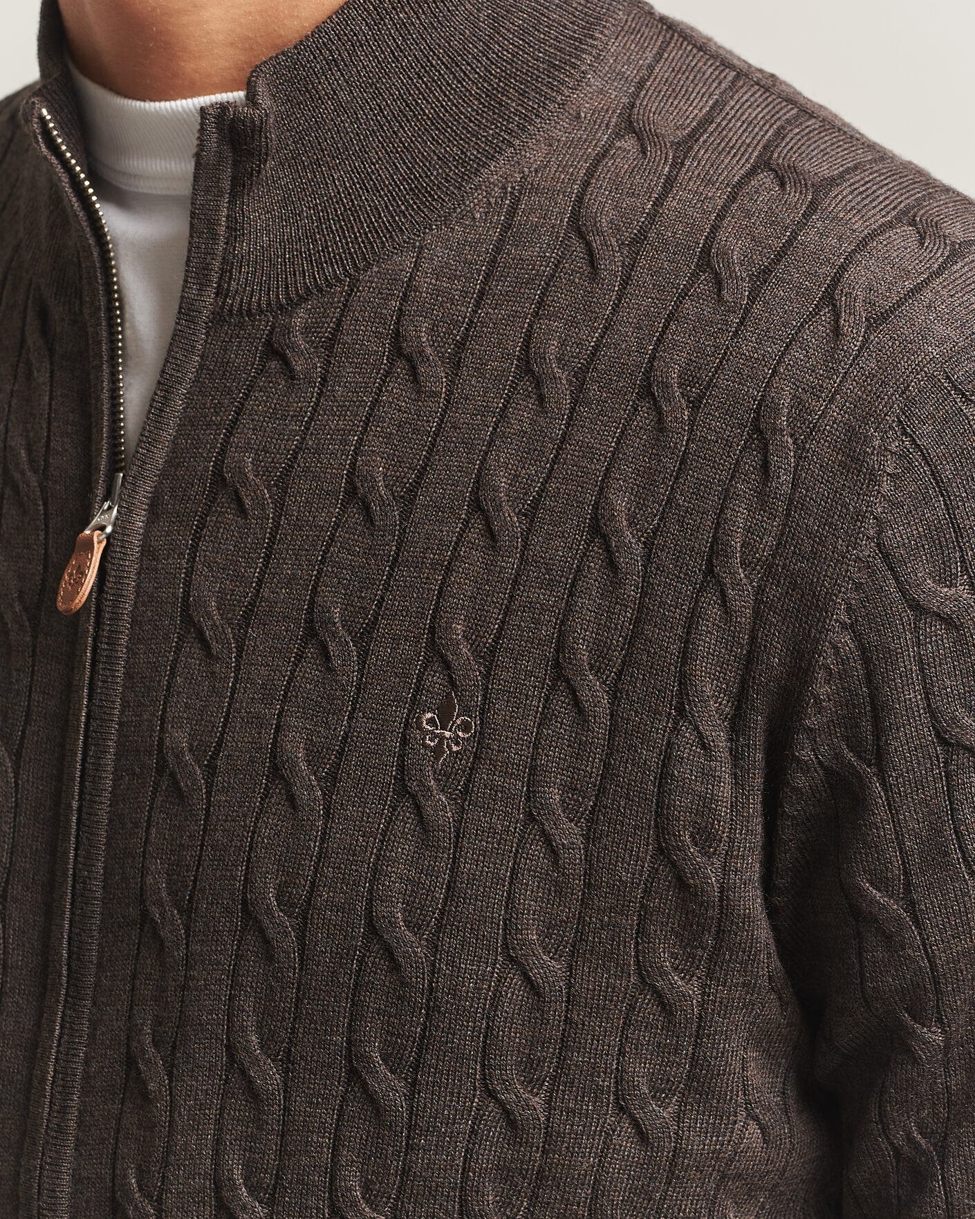 Hombres | Jerséis y prendas de punto | Morris | Merino Cable Zip Cardigan Brown