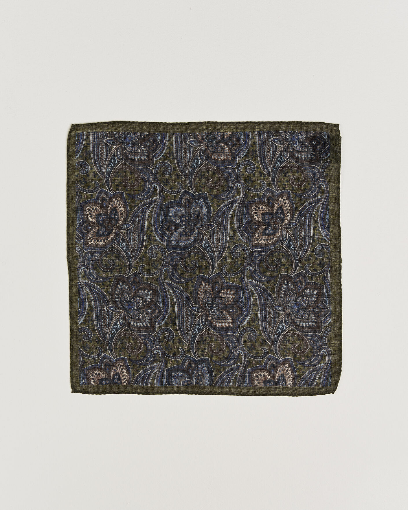 Hombres | Pañuelos de bolsillo | Amanda Christensen | Wool Large Paisley Pocket Square Green