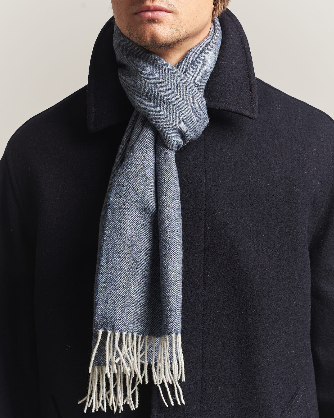 Hombres | Bufandas | Amanda Christensen | Wool Herringbone Scarf Navy