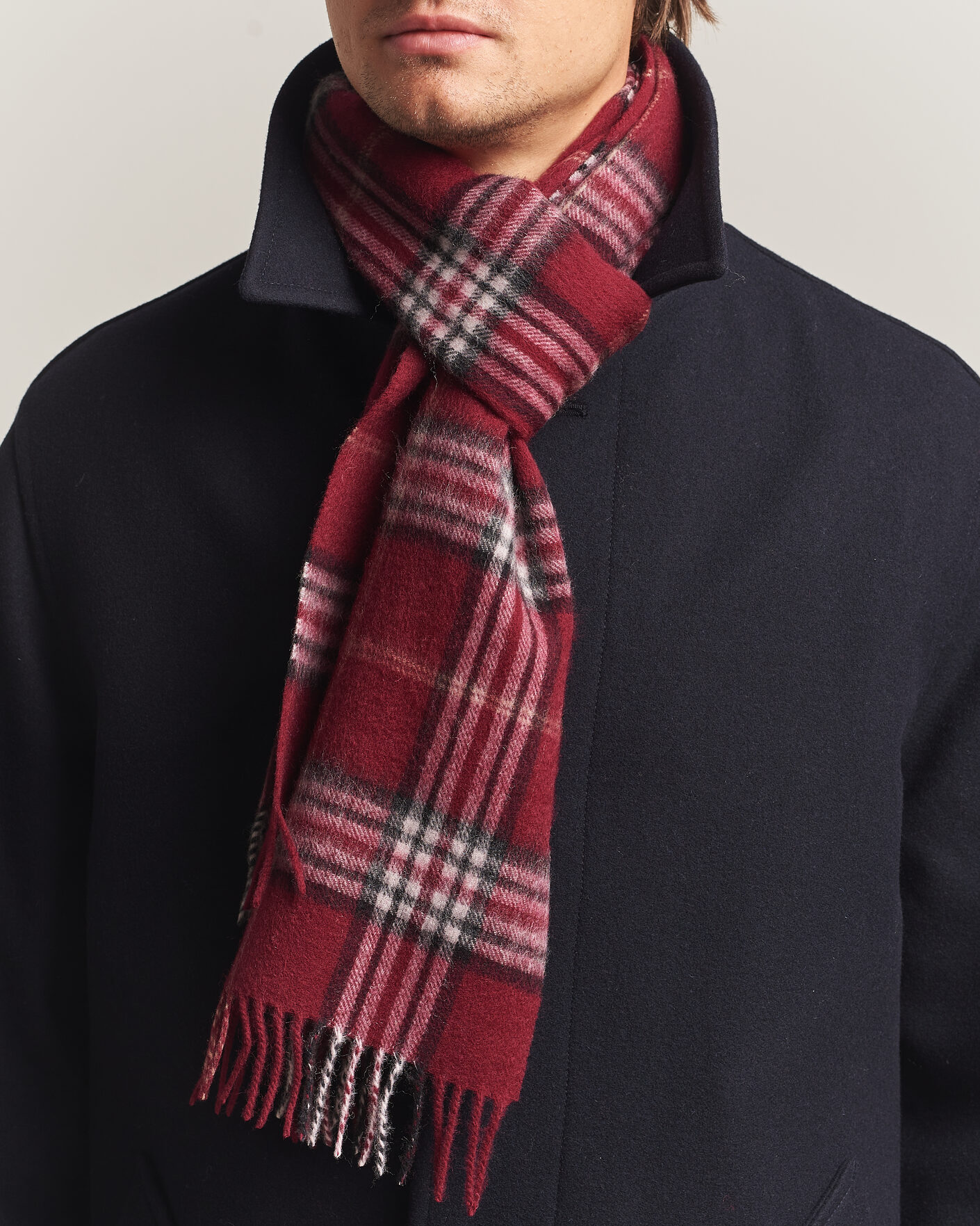 Hombres | Bufandas | Amanda Christensen | Wool Check Scarf Bordeaux