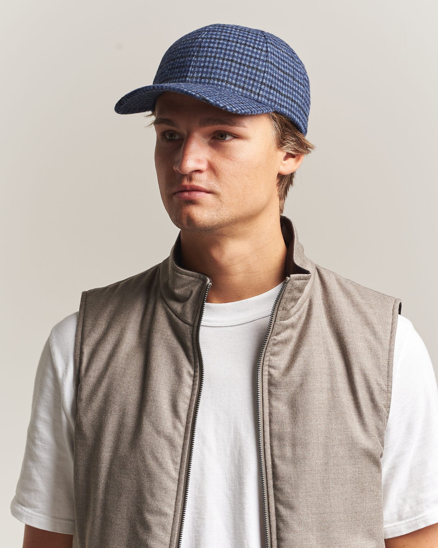Hombres | Sombreros y gorras | Varsity Headwear | Mohair Wool Checked Baseball Cap Navy