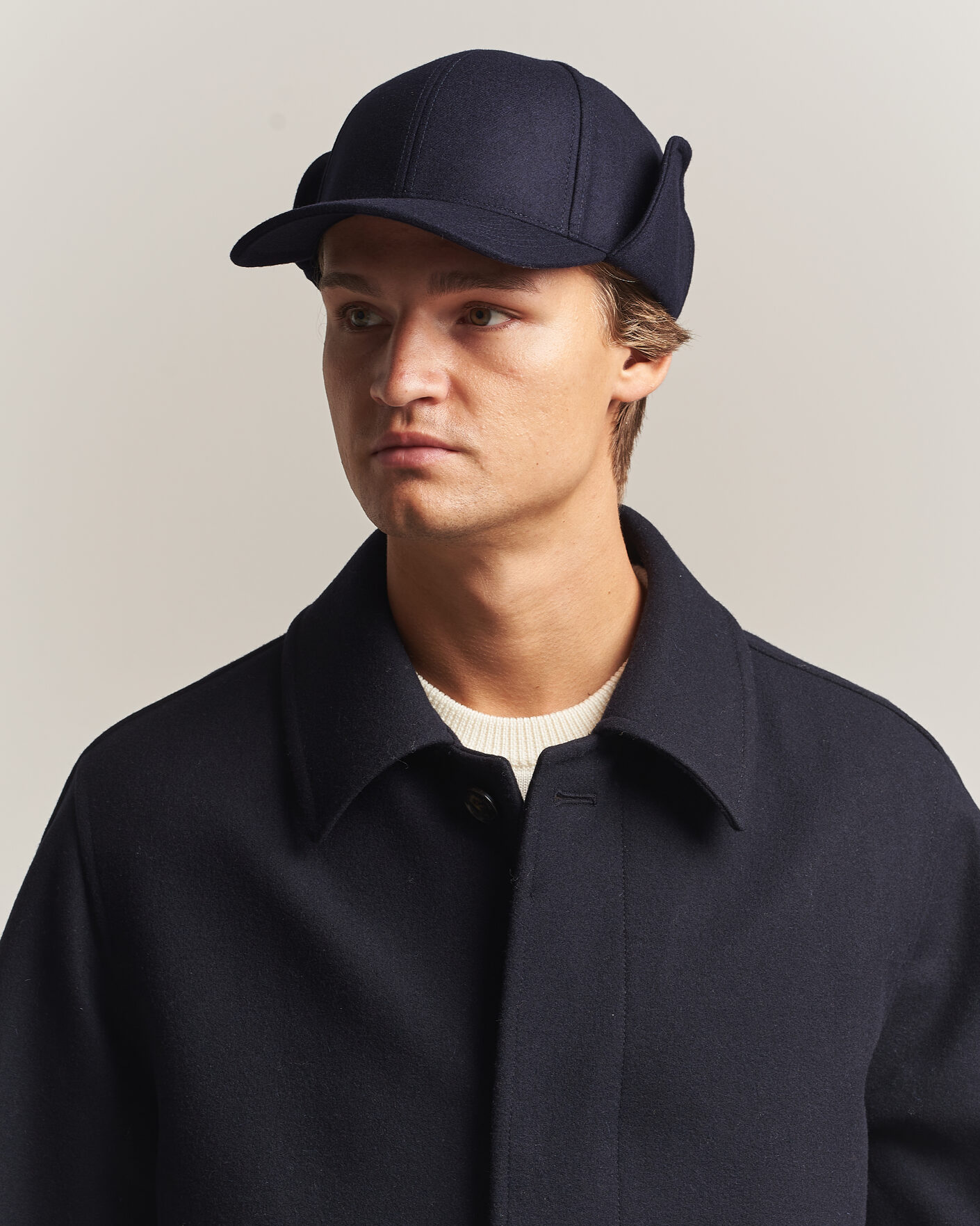 Hombres | Sombreros y gorras | Varsity Headwear | Merino Wool Earflap Baseball Cap Dark Navy