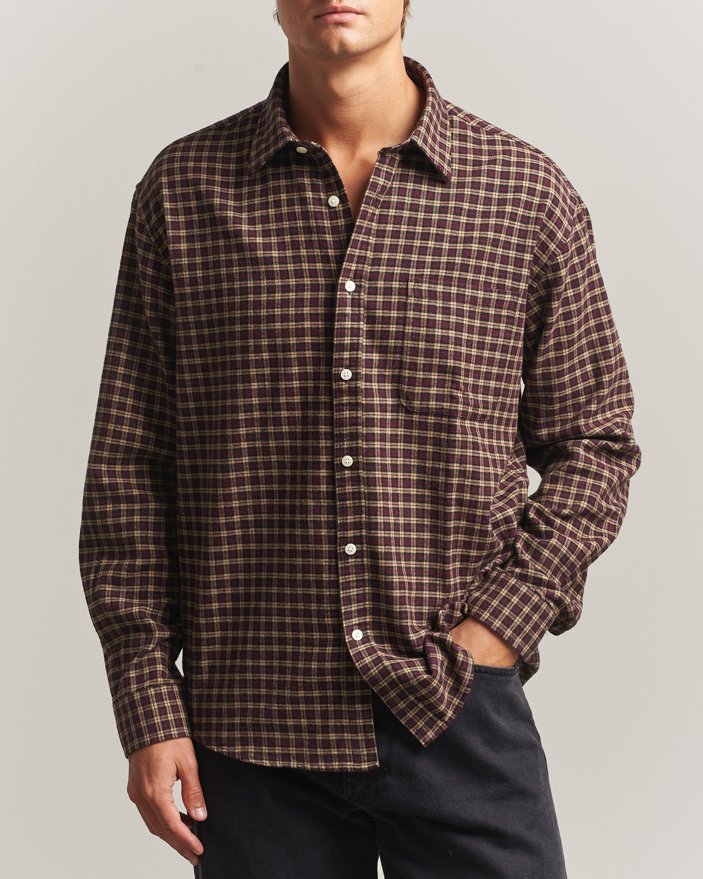 Hombres | Camisas | NN07 | Deon Flannel Shirt Bordeaux Check