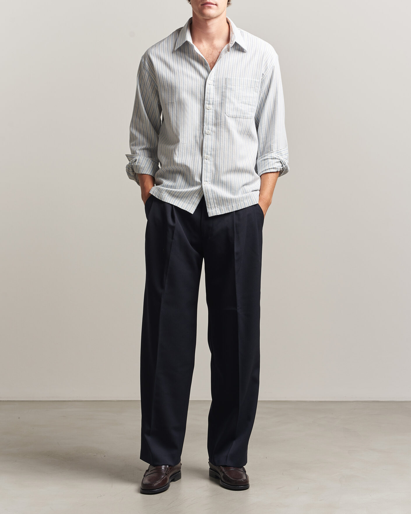 Hombres | Camisas | NN07 | Deon Brushed Cotton Striped Shirt Blue