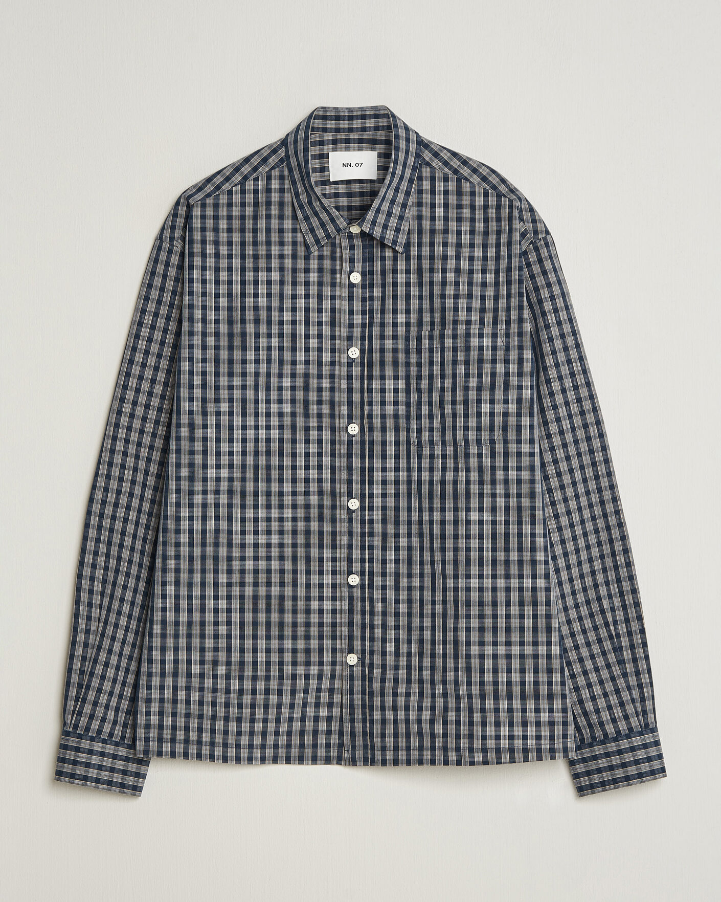 Hombres | Camisas | NN07 | Deon Brushed Cotton Checked Shirt Navy Blue