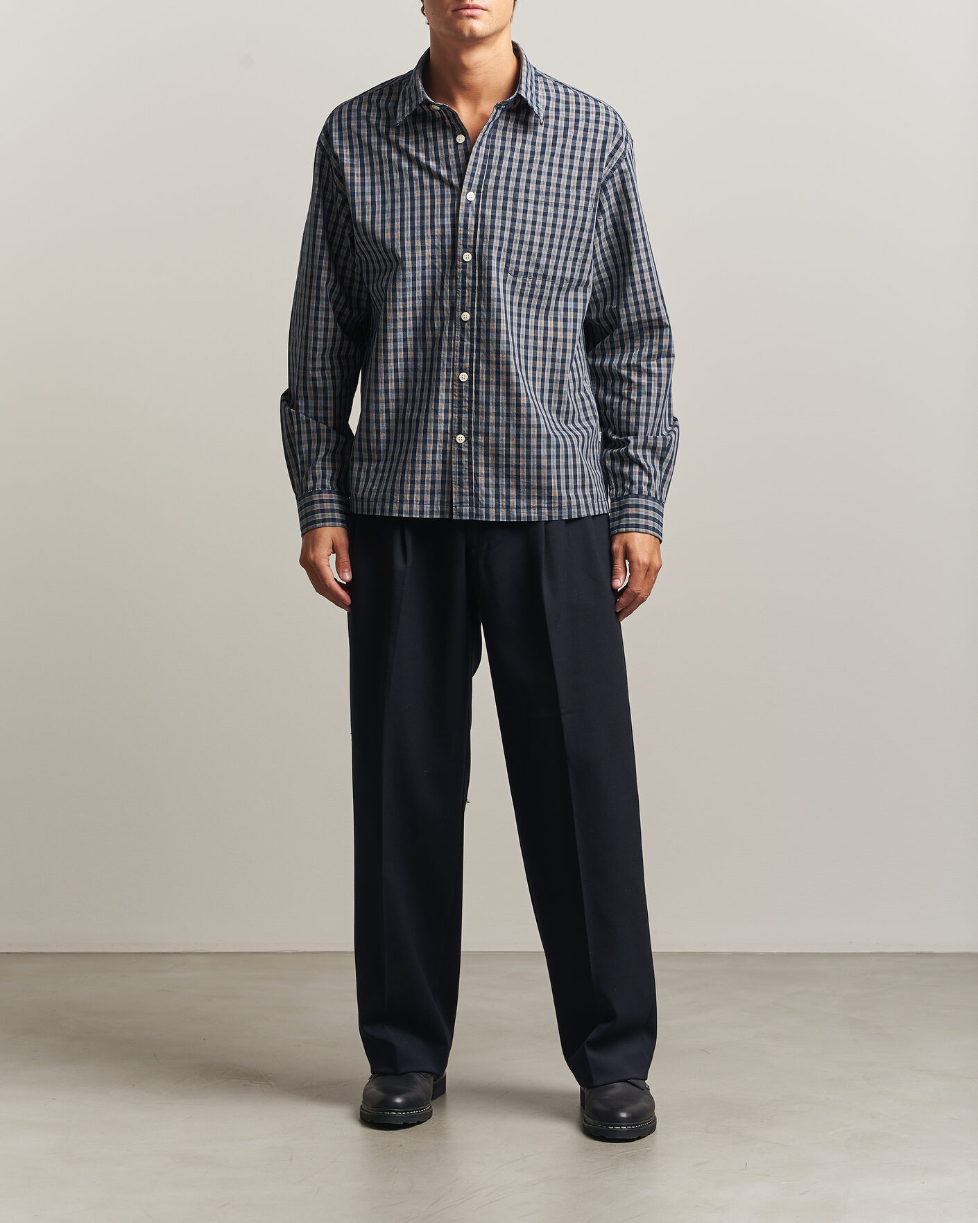 Hombres | Camisas | NN07 | Deon Brushed Cotton Checked Shirt Navy Blue