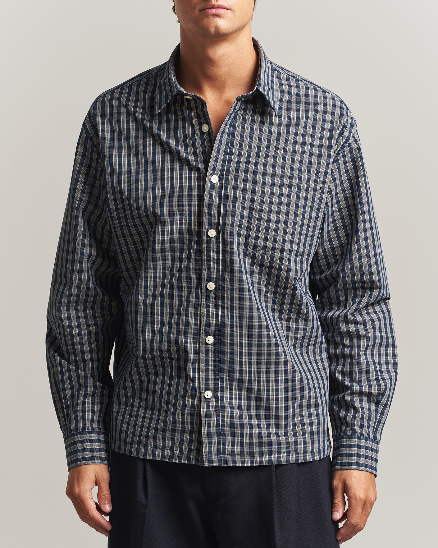 Hombres | Camisas | NN07 | Deon Brushed Cotton Checked Shirt Navy Blue