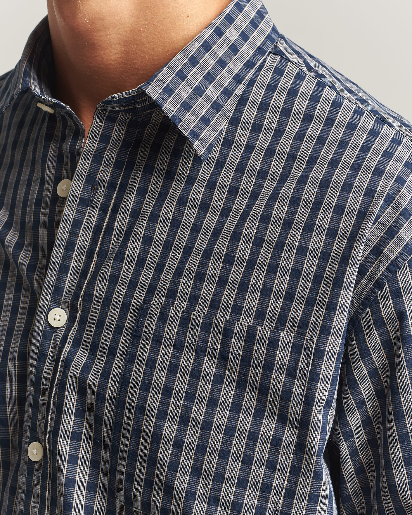 Hombres | Camisas | NN07 | Deon Brushed Cotton Checked Shirt Navy Blue