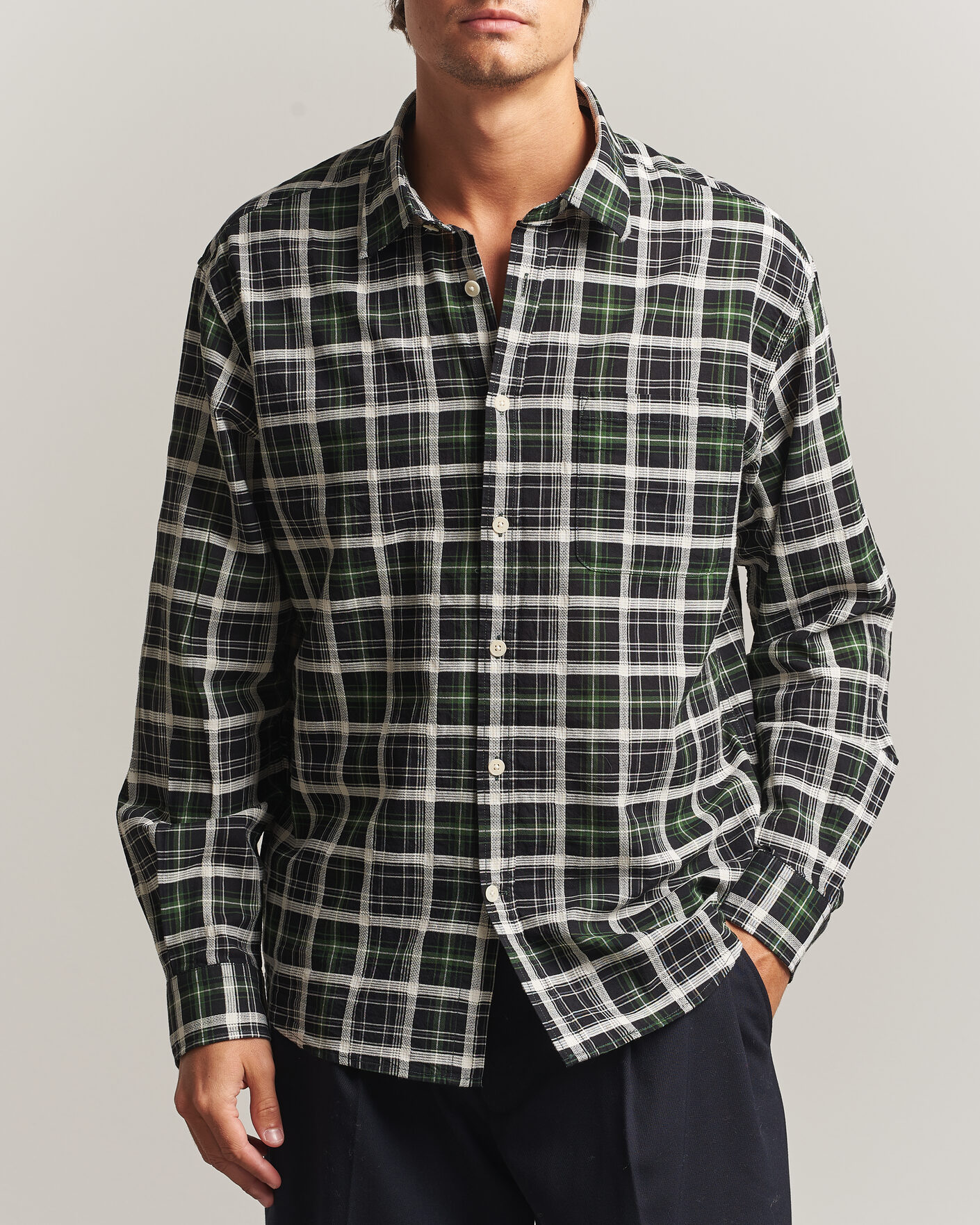 Hombres | Camisas | NN07 | Deon Cotton Checked Shirt Fern Green