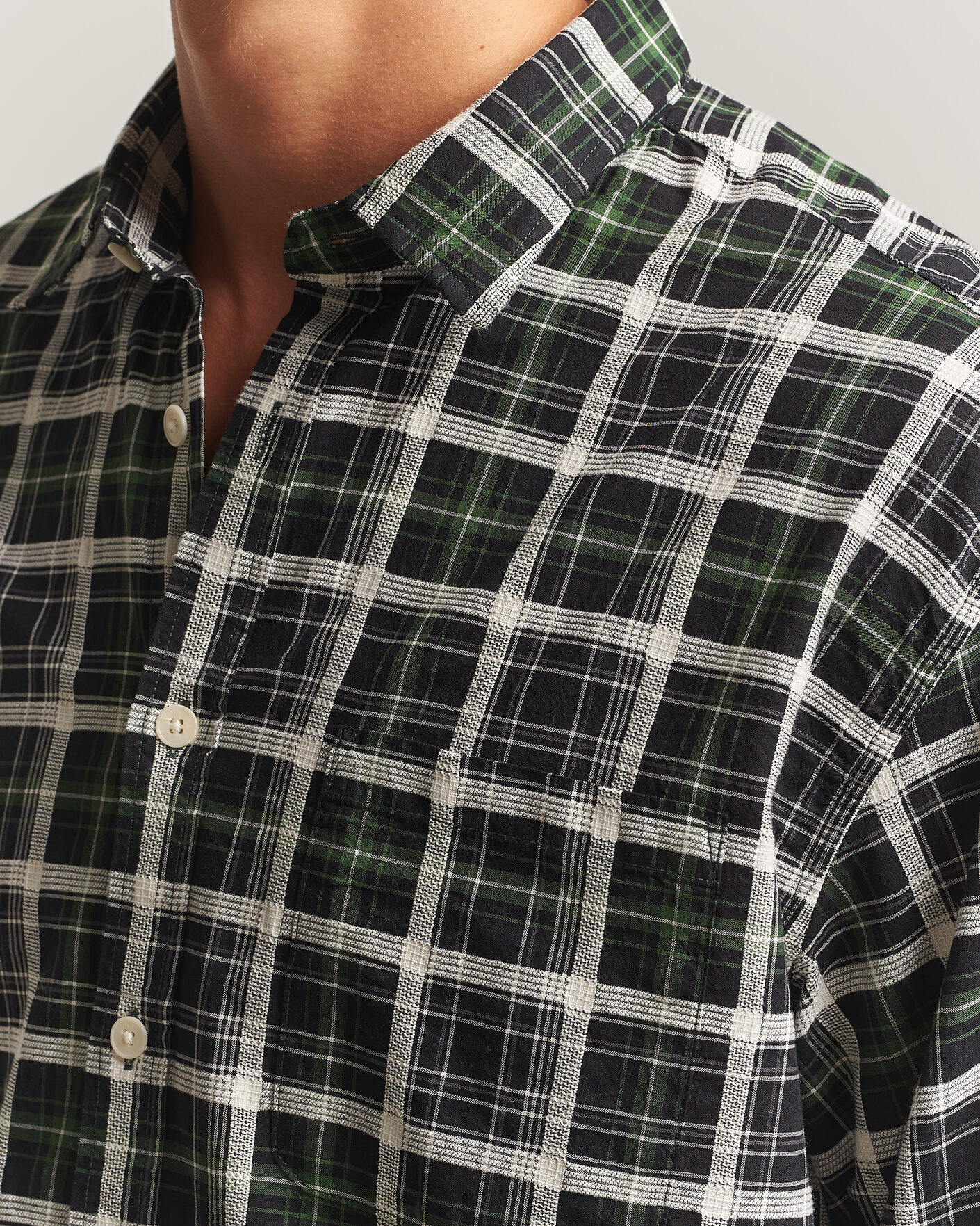 Hombres | Camisas | NN07 | Deon Cotton Checked Shirt Fern Green