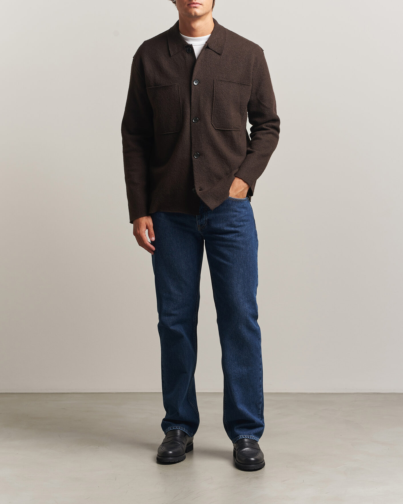 Hombres | Jerséis y prendas de punto | NN07 | Jonas Boiled Wool Cardigan Deep Truffle