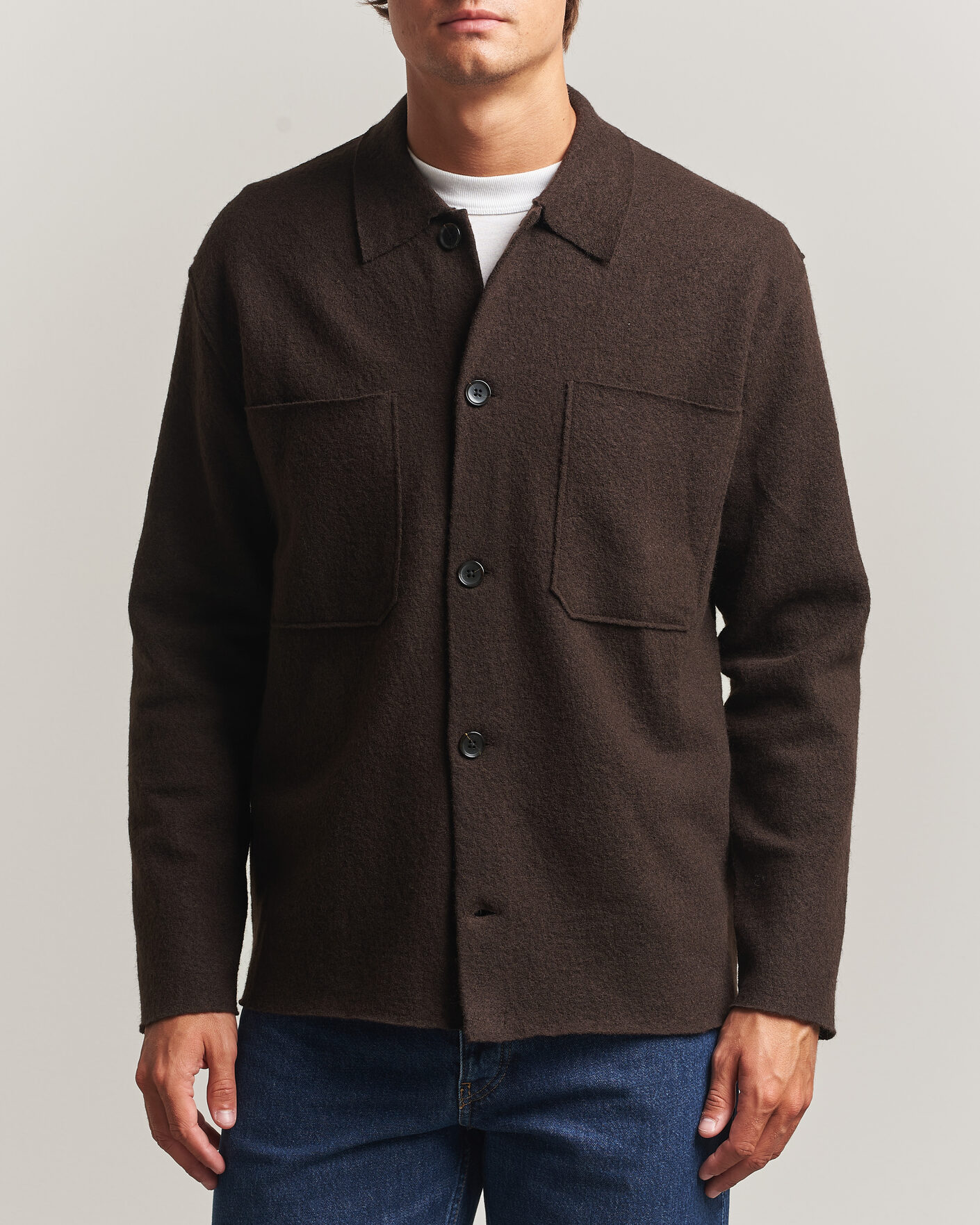 Hombres | Jerséis y prendas de punto | NN07 | Jonas Boiled Wool Cardigan Deep Truffle