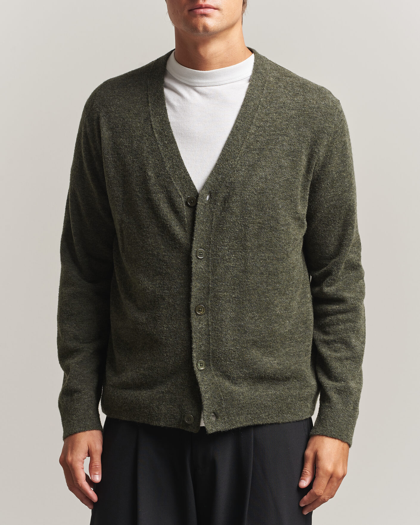 Hombres | Jerséis y prendas de punto | NN07 | Gavin Brushed Wool Knitted Cardigan Dark Army