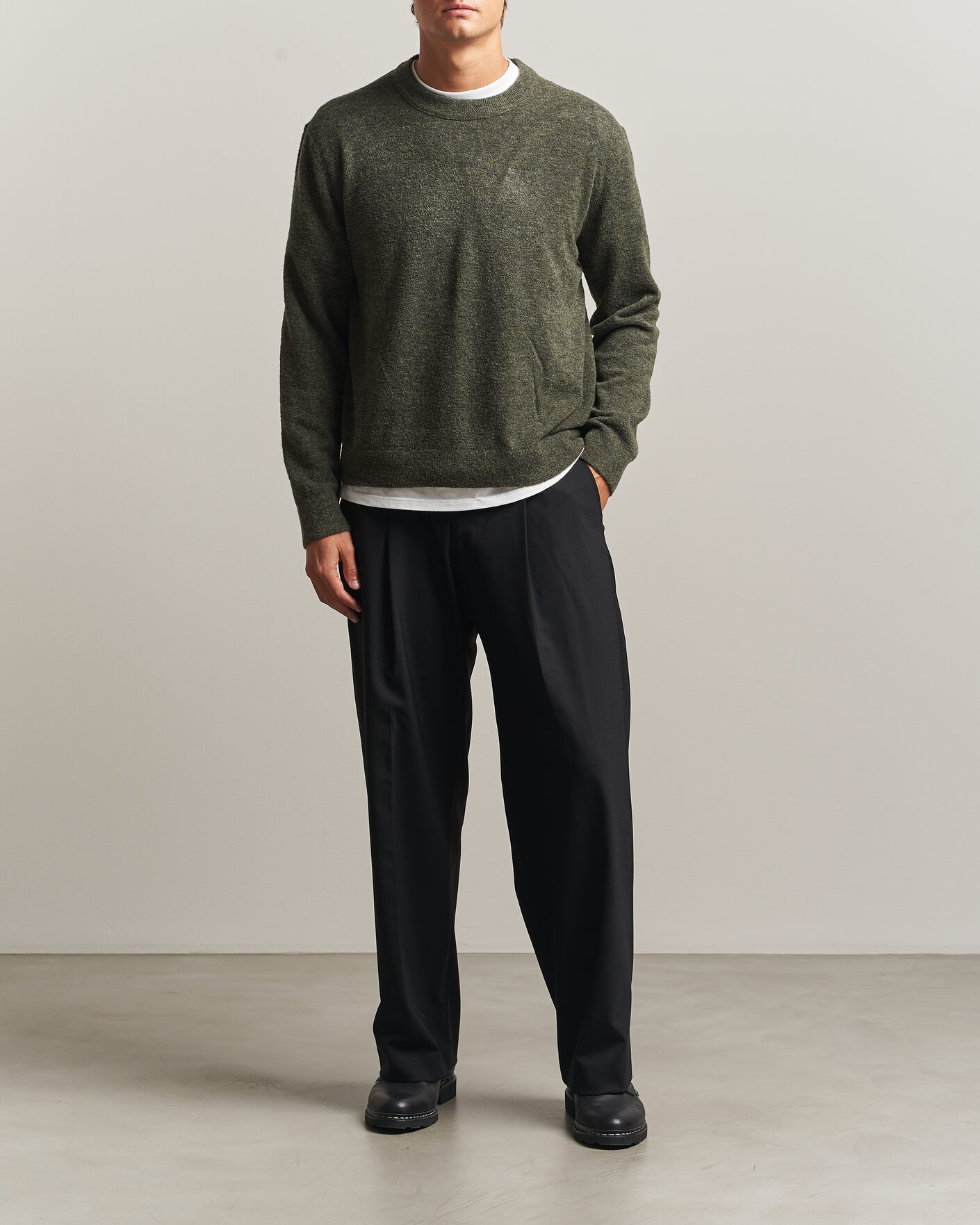 Hombres | Jerséis y prendas de punto | NN07 | Gavin Brushed Wool Knitted Sweater Dark Army