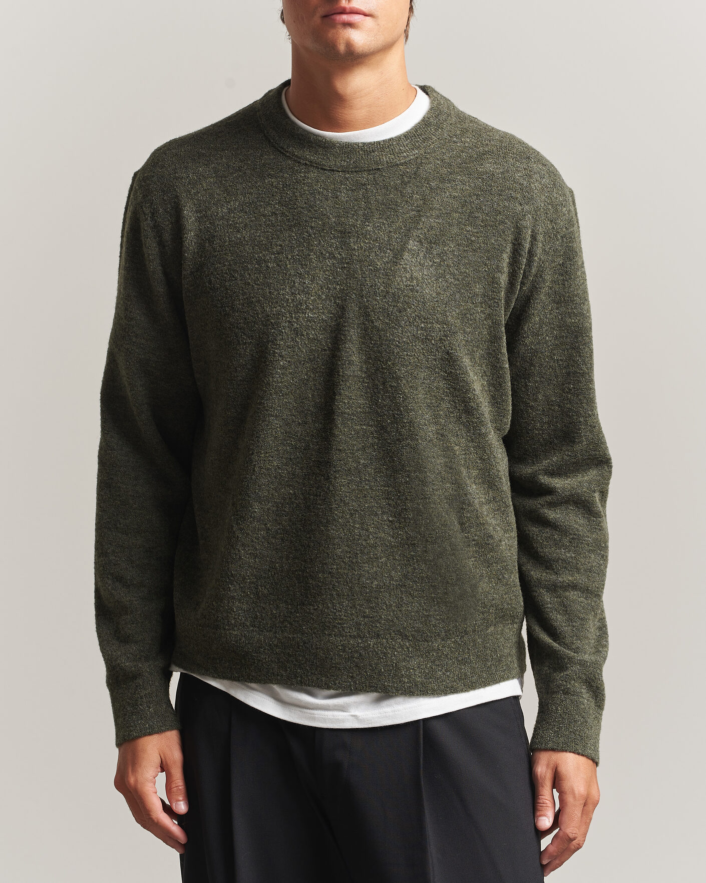 Hombres | Jerséis y prendas de punto | NN07 | Gavin Brushed Wool Knitted Sweater Dark Army