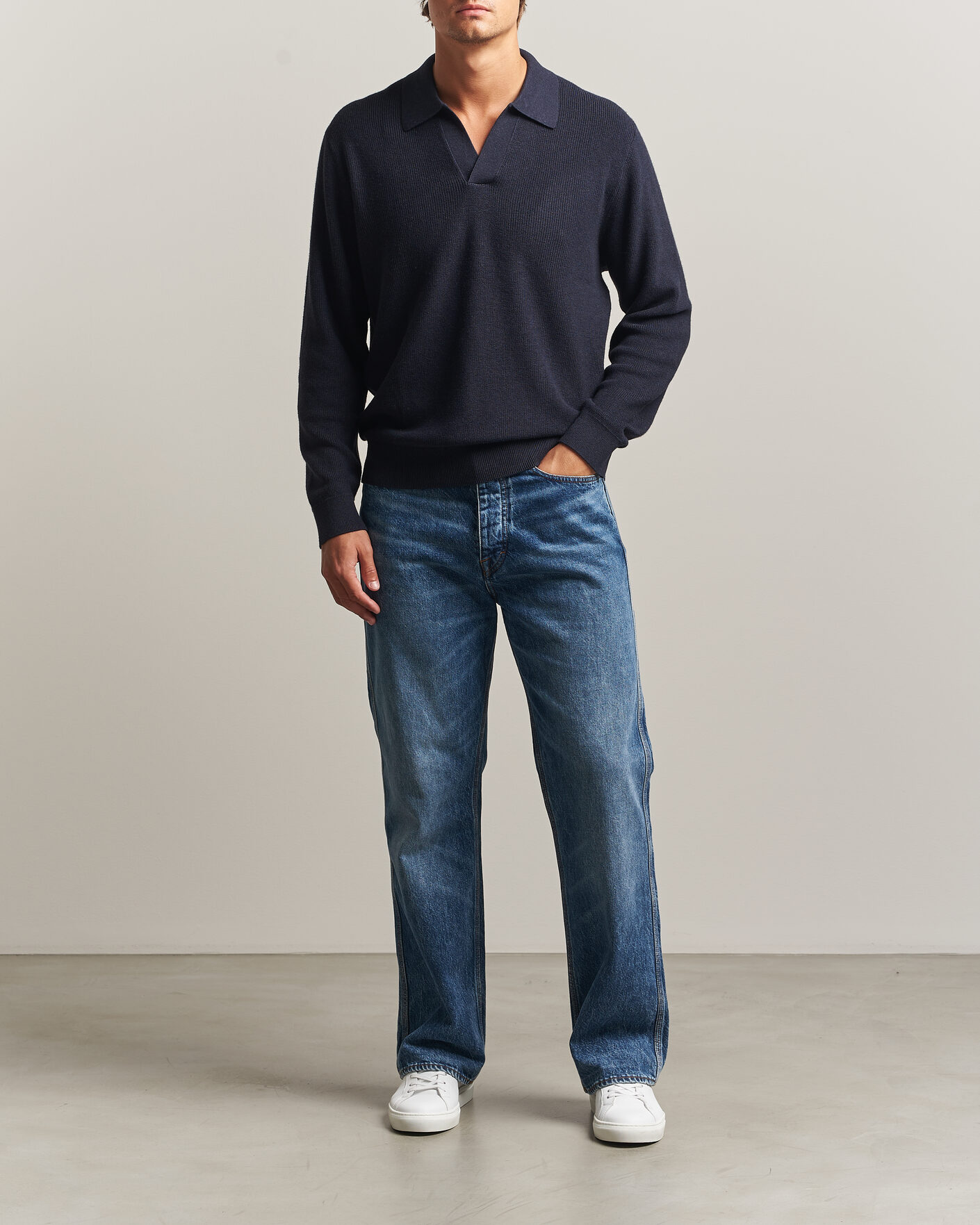 Hombres | Jerséis y prendas de punto | NN07 | Hope Cotton/Cashmere Rib Knitted Polo Navy