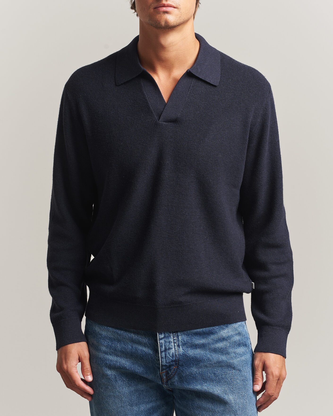 Hombres | Jerséis y prendas de punto | NN07 | Hope Cotton/Cashmere Rib Knitted Polo Navy