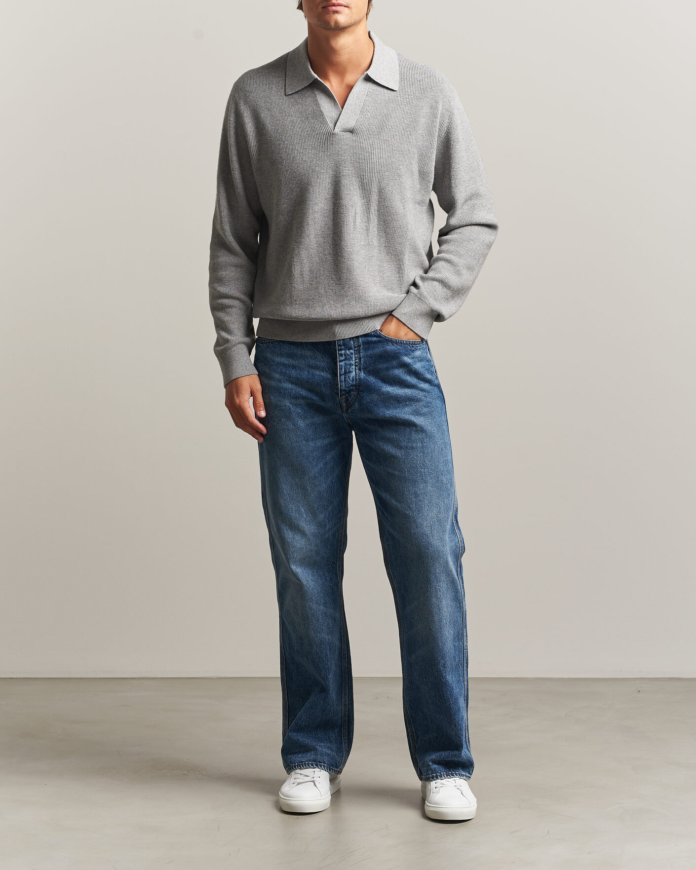 Hombres | Jerséis y prendas de punto | NN07 | Hope Cotton/Cashmere Rib Knitted Polo Grey