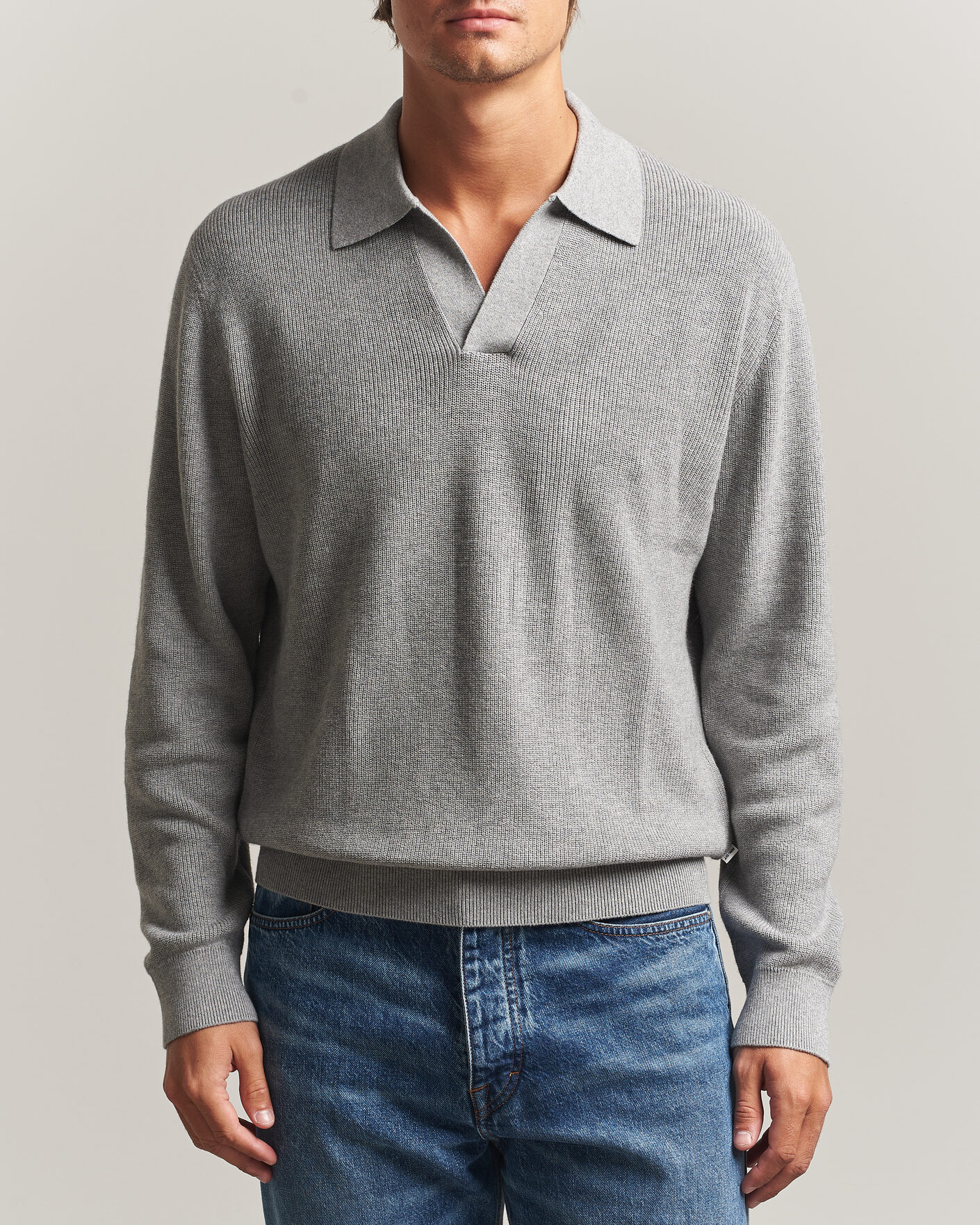Hombres | Jerséis y prendas de punto | NN07 | Hope Cotton/Cashmere Rib Knitted Polo Grey