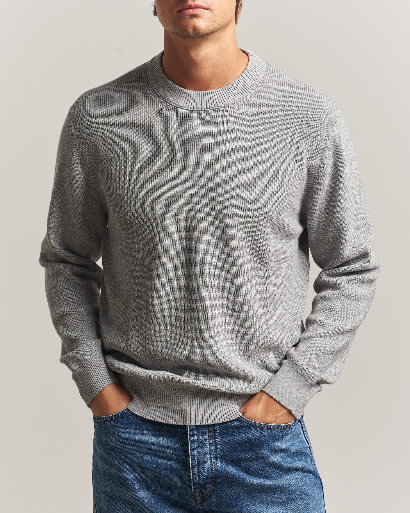 Hombres | Jerséis y prendas de punto | NN07 | Hope Cotton/Cashmere Rib Knitted Sweater Grey