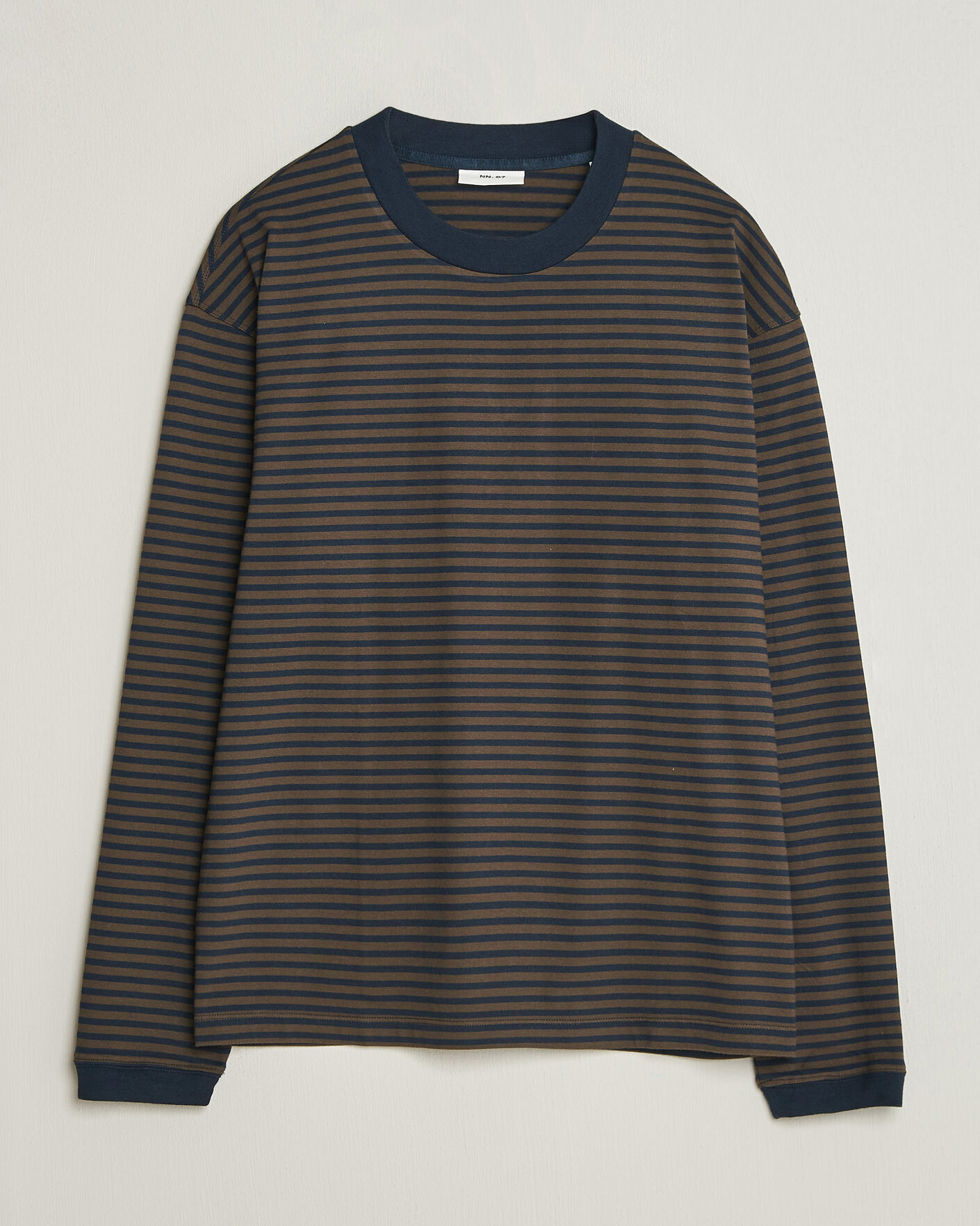 Hombres | Camisetas | NN07 | Lionel Striped Long Sleeve T-Shirt Navy/Brown