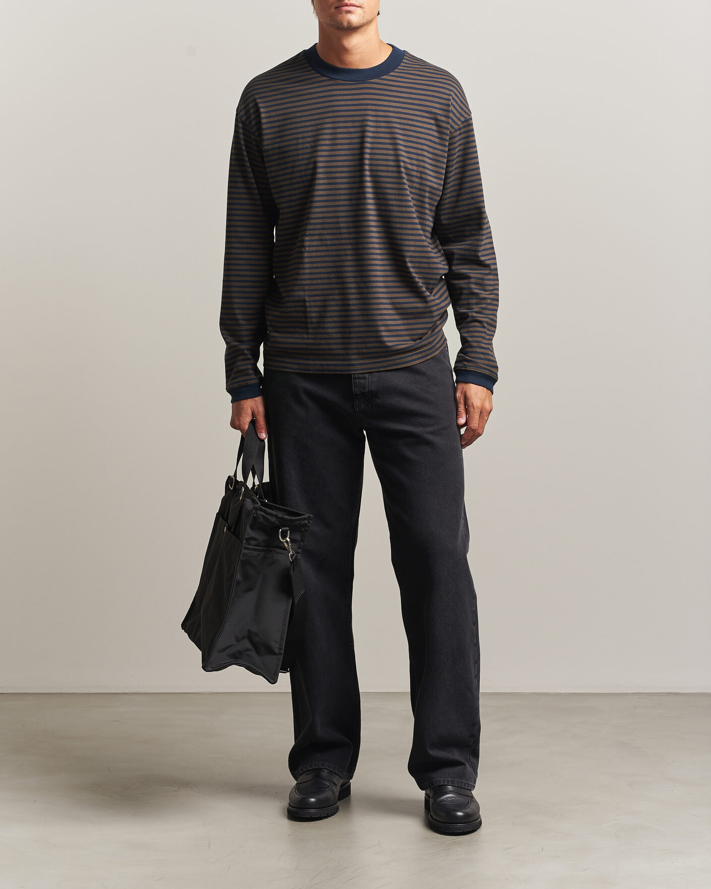 Hombres | Camisetas | NN07 | Lionel Striped Long Sleeve T-Shirt Navy/Brown