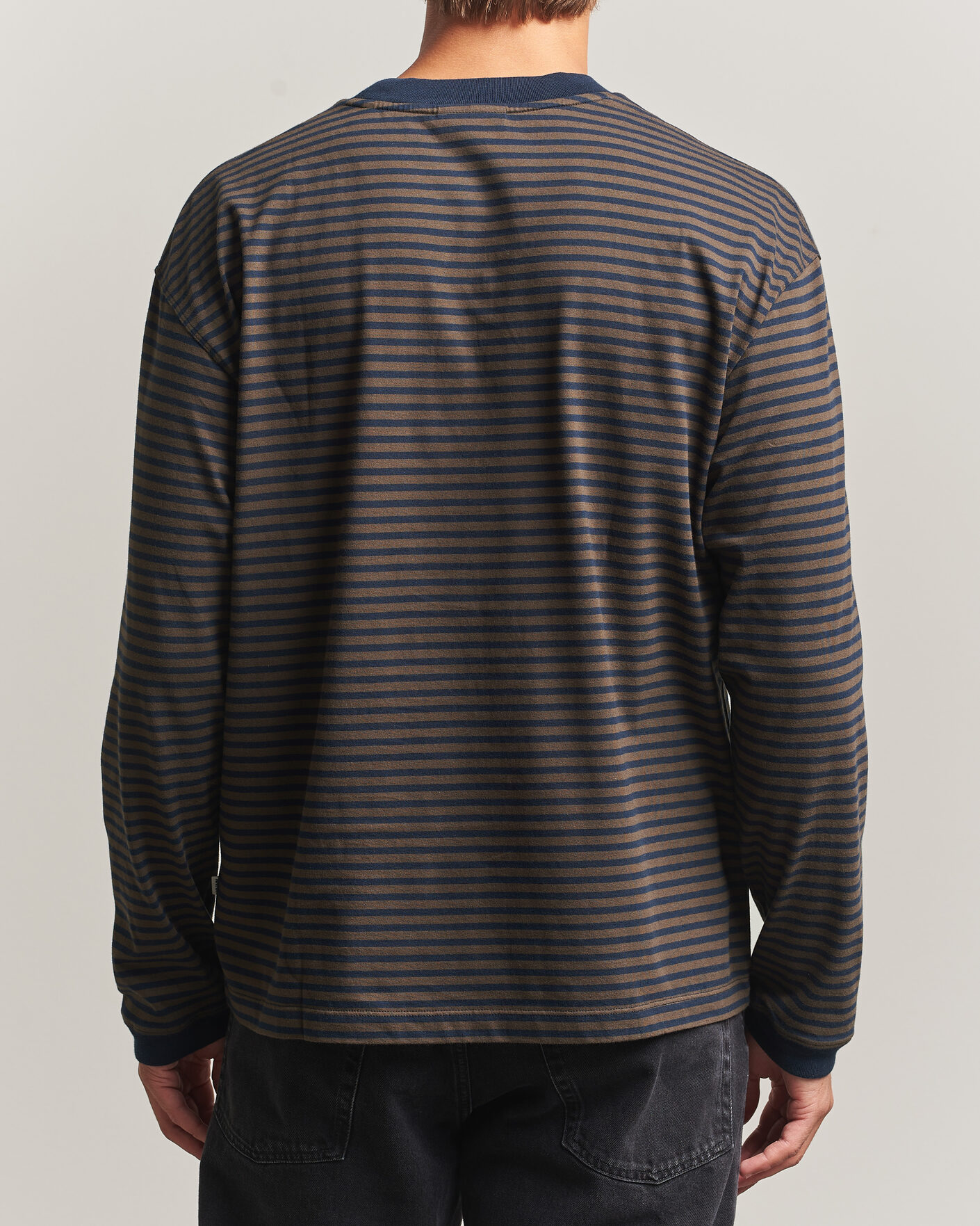 Hombres | Camisetas | NN07 | Lionel Striped Long Sleeve T-Shirt Navy/Brown
