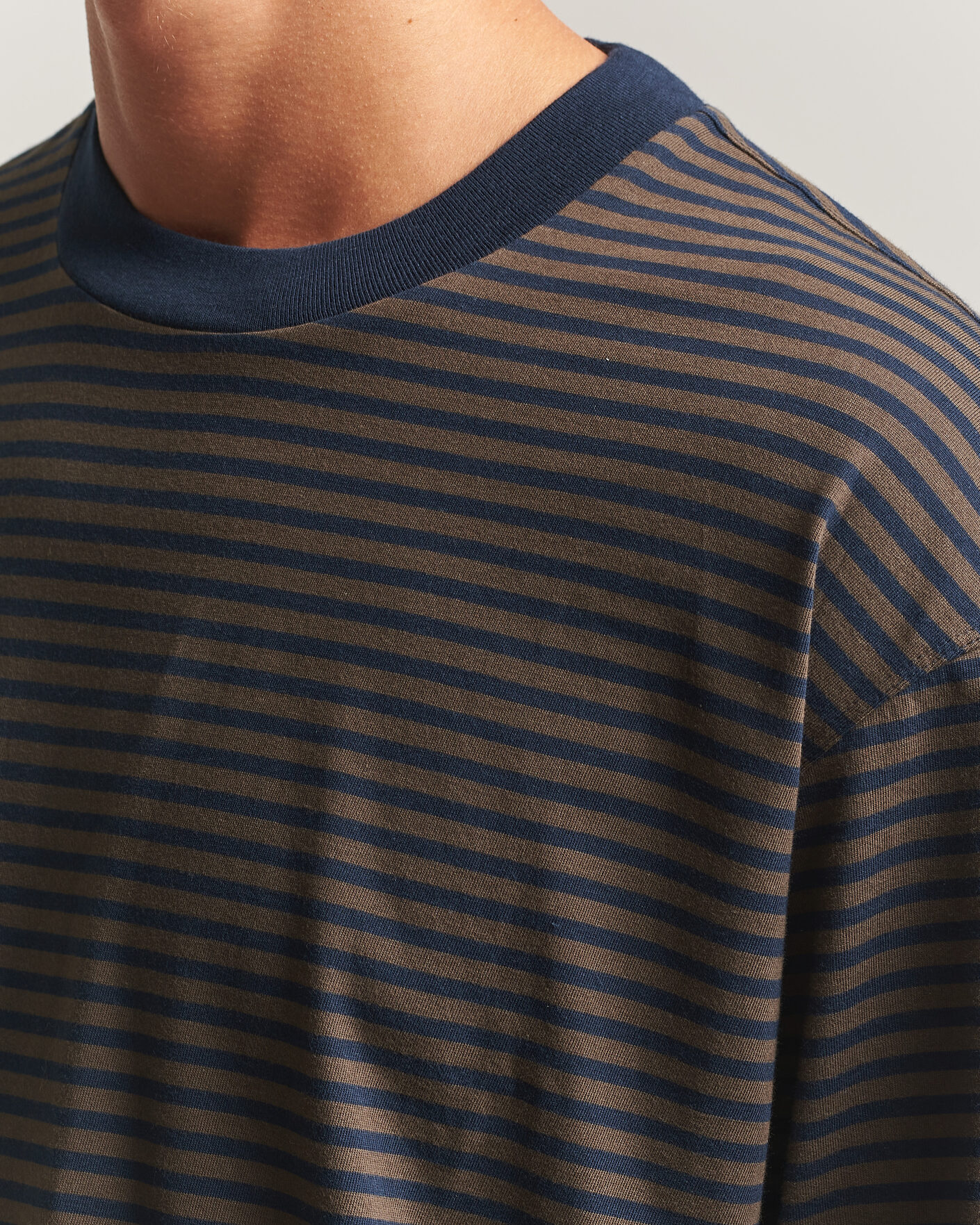 Hombres | Camisetas | NN07 | Lionel Striped Long Sleeve T-Shirt Navy/Brown