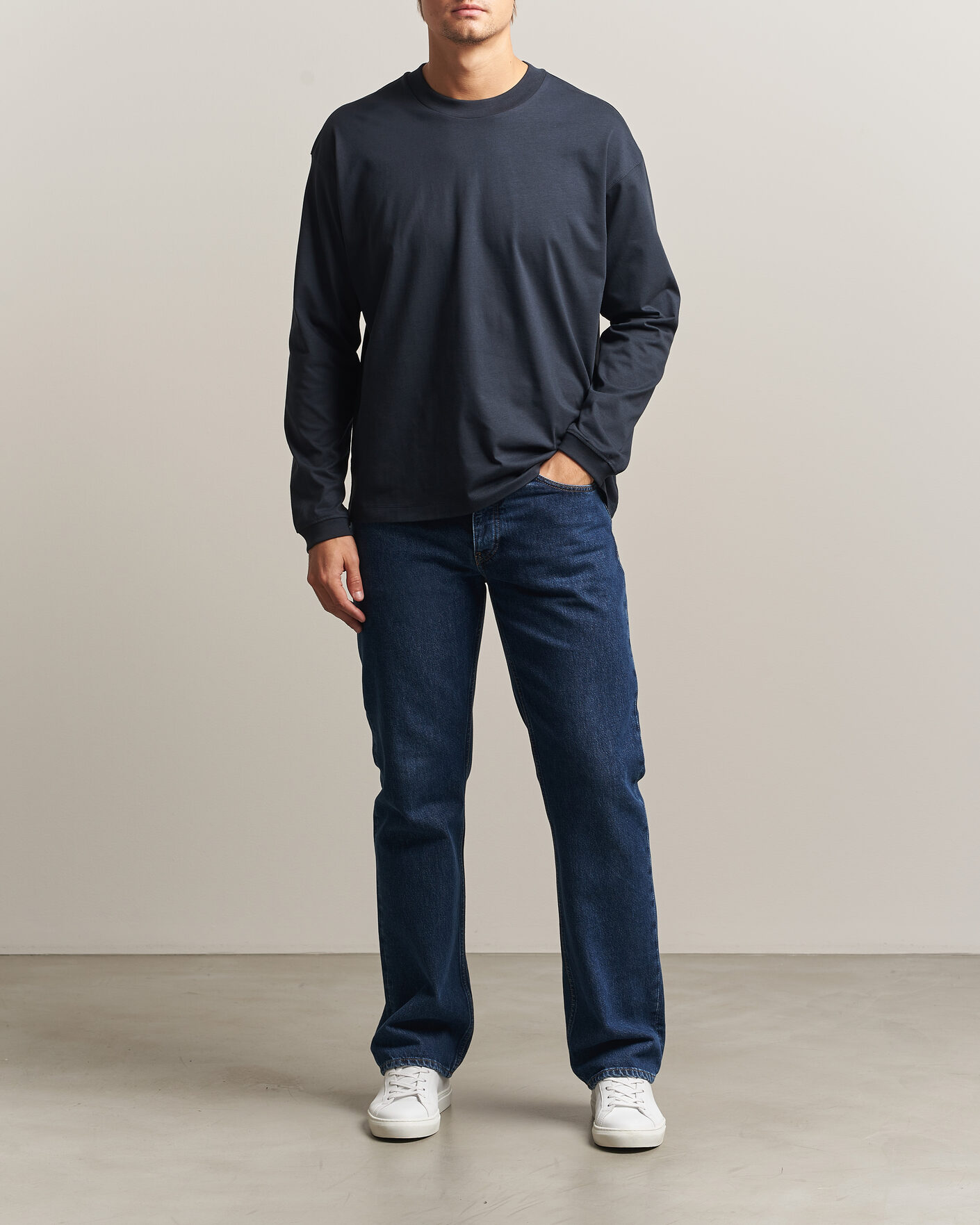 Hombres | Camisetas | NN07 | Lionel Suvin Cotton Long Sleeve T-Shirt Deep Navy
