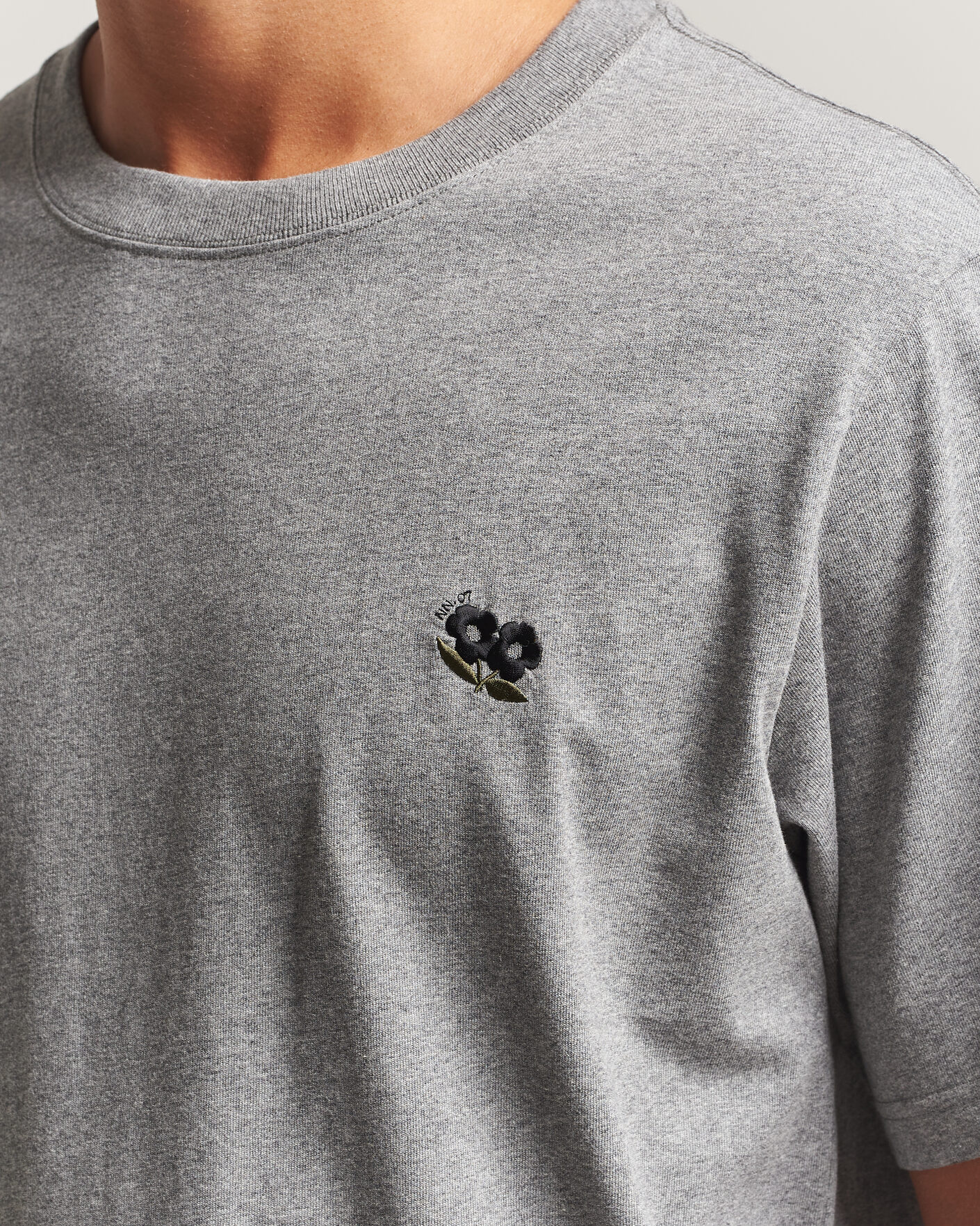 Hombres | Camisetas | NN07 | Jett Embroidered Crew Neck T-Shirt Grey Melange