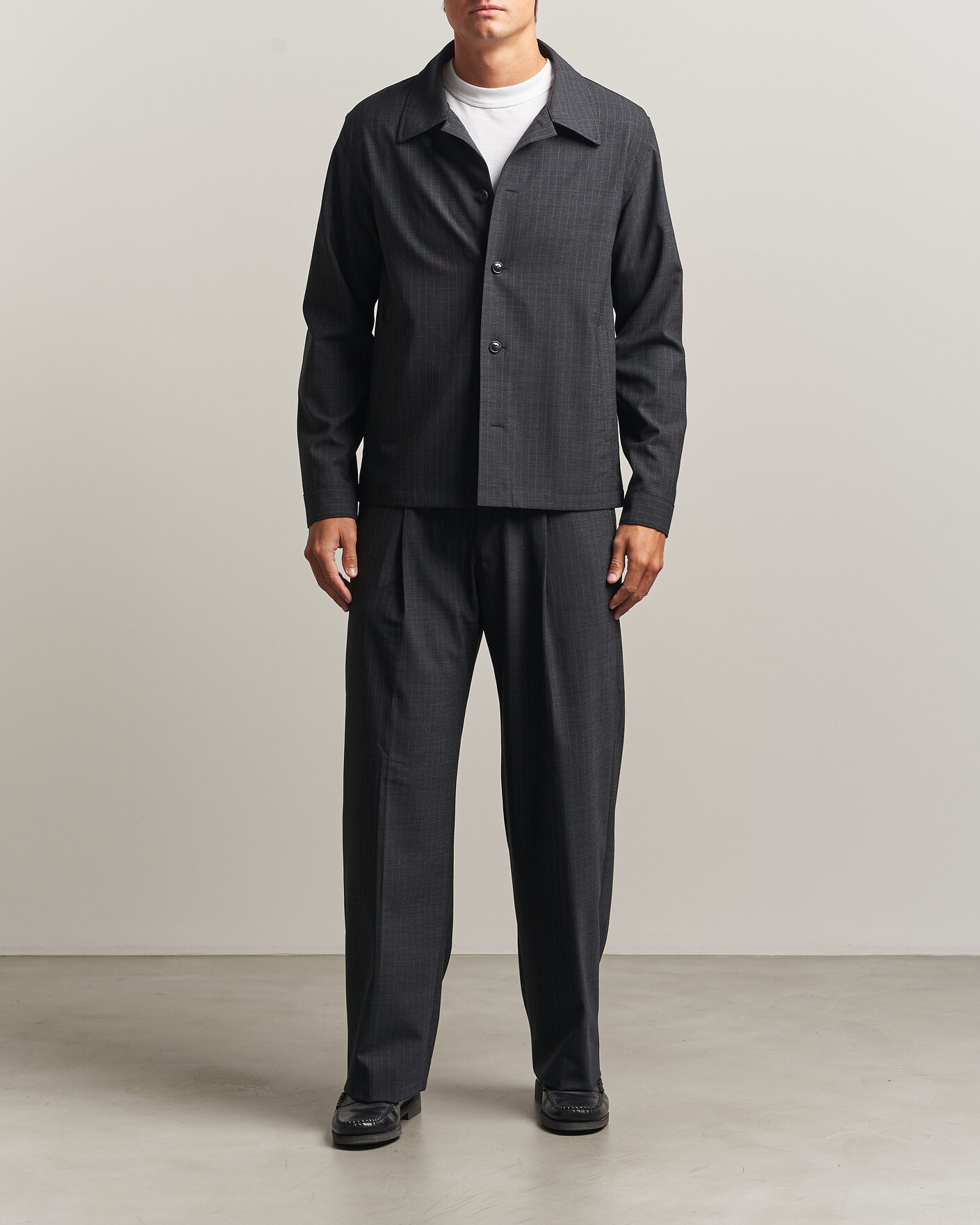 Hombres | Camisas | NN07 | Zander Wool Pinstriped Overshirt Dark Grey