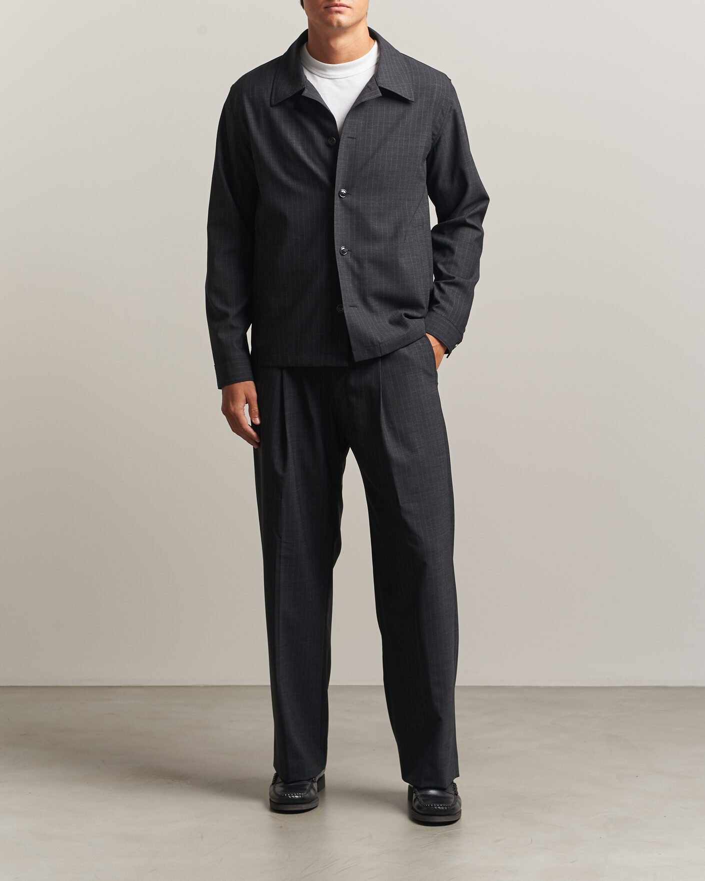 Hombres | Pantalones | NN07 | Kay Wool Pinstriped Trousers Dark Grey