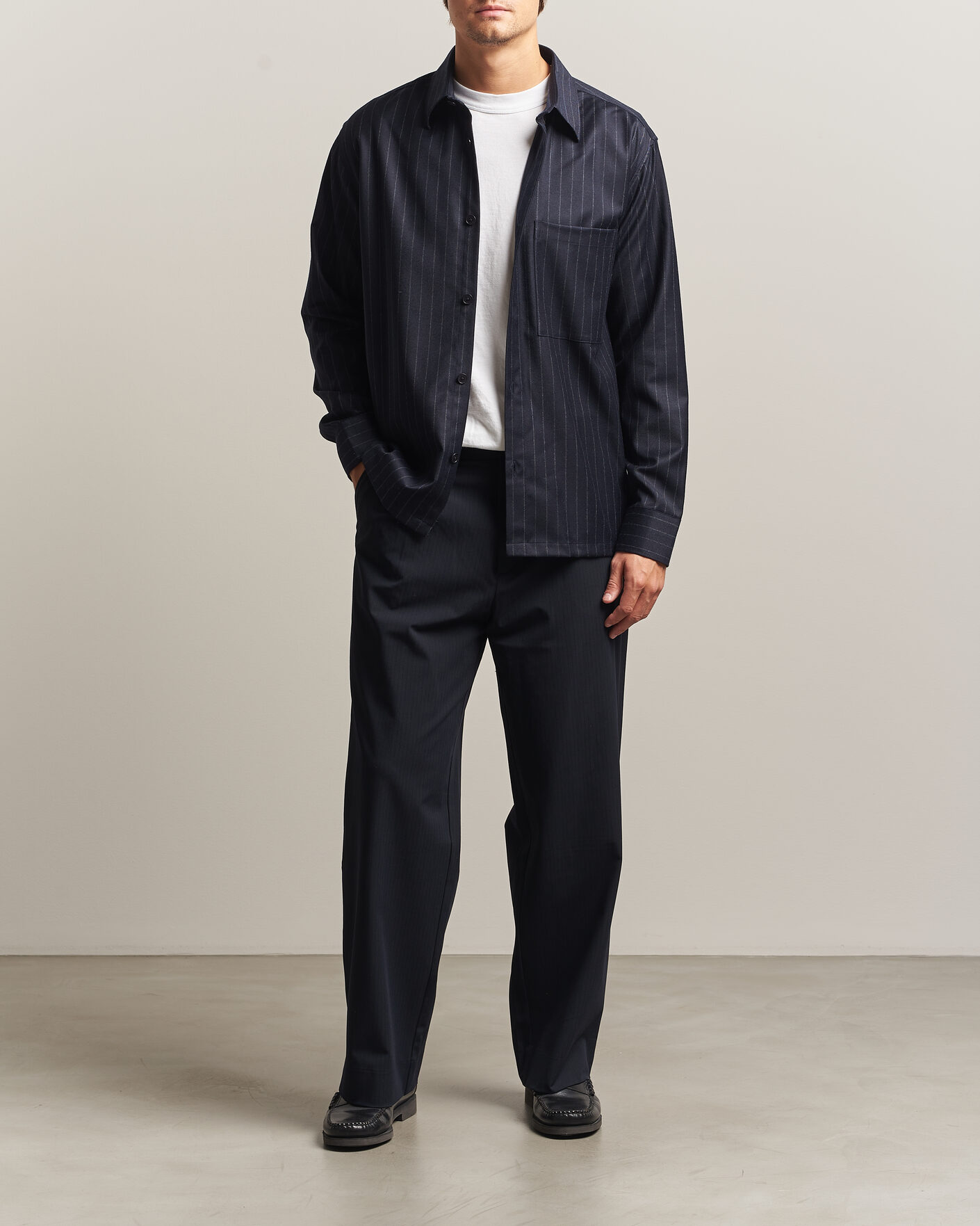 Hombres | Camisas | NN07 | Freddy Wool Pinstriped Overshirt Navy