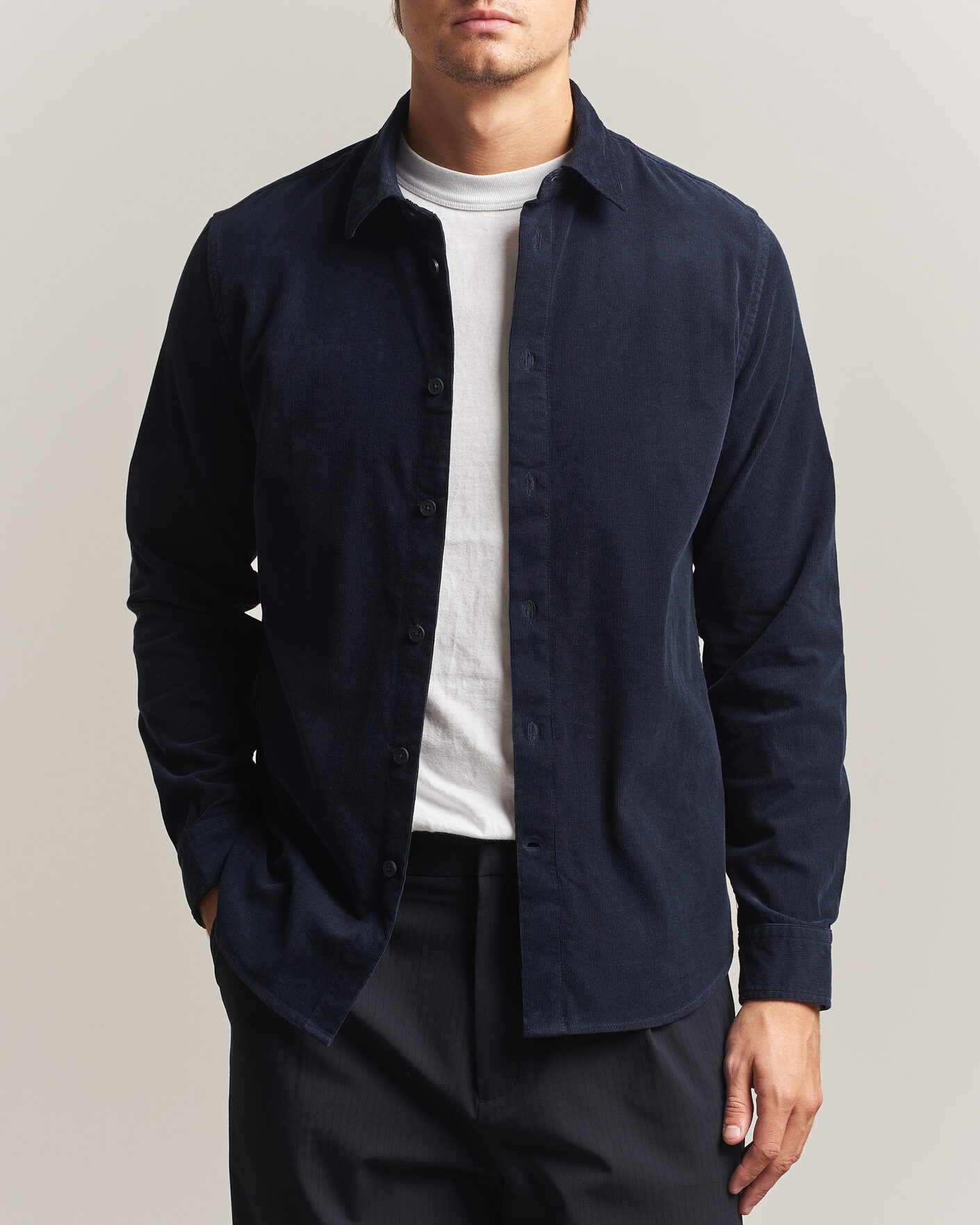 Hombres | Camisas | NN07 | Asher Baby Cord Shirt Navy Blue