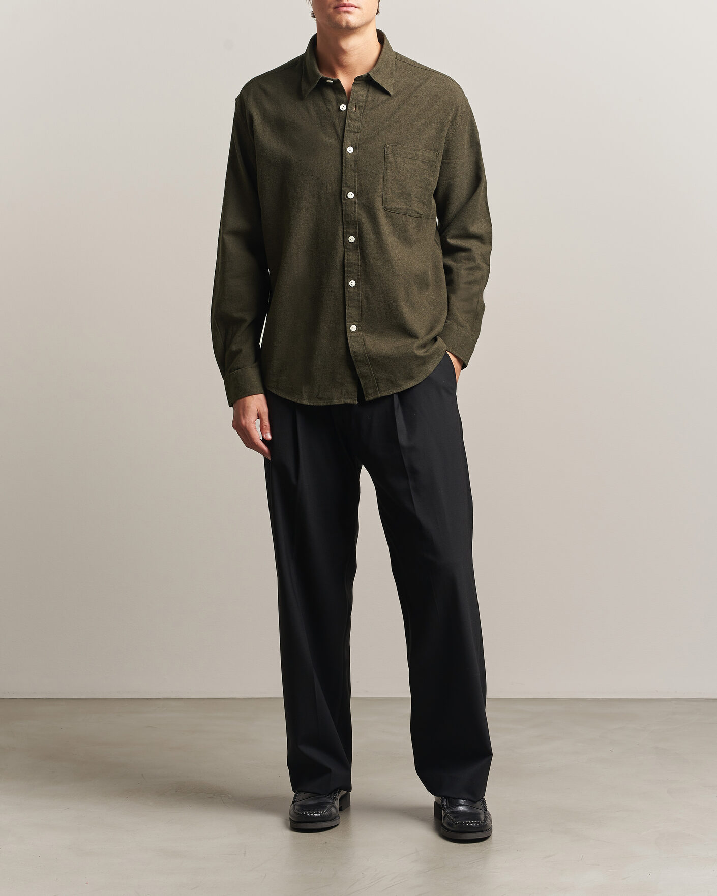 Hombres | Camisas | NN07 | Dino Brushed Flannel Shirt Dark Army