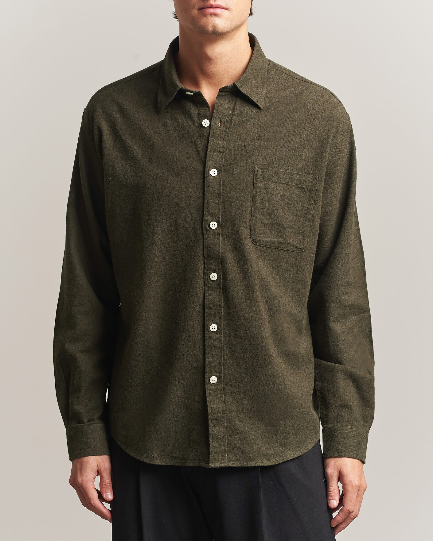 Hombres | Camisas | NN07 | Dino Brushed Flannel Shirt Dark Army