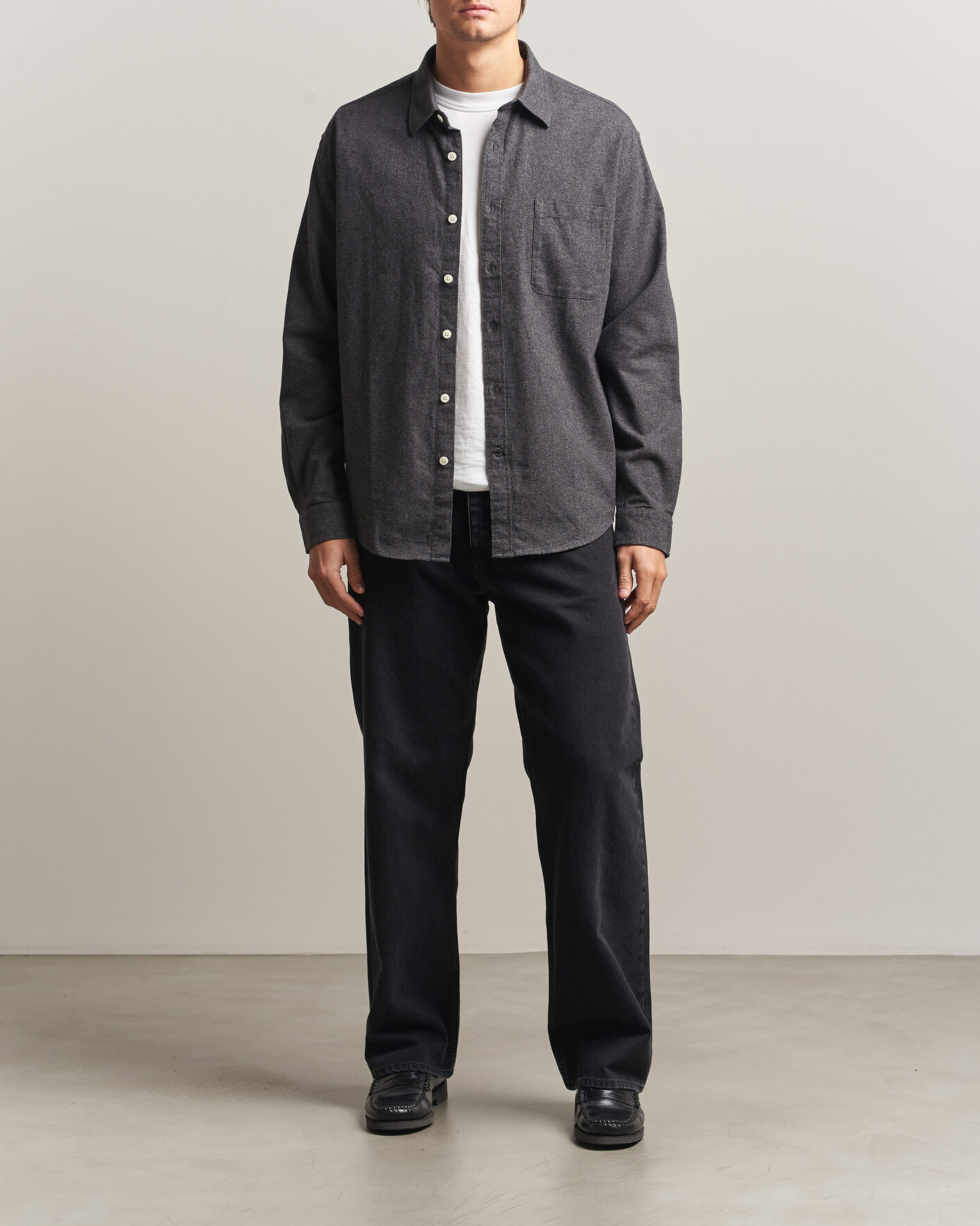 Hombres | Camisas | NN07 | Dino Brushed Flannel Shirt Dark Grey