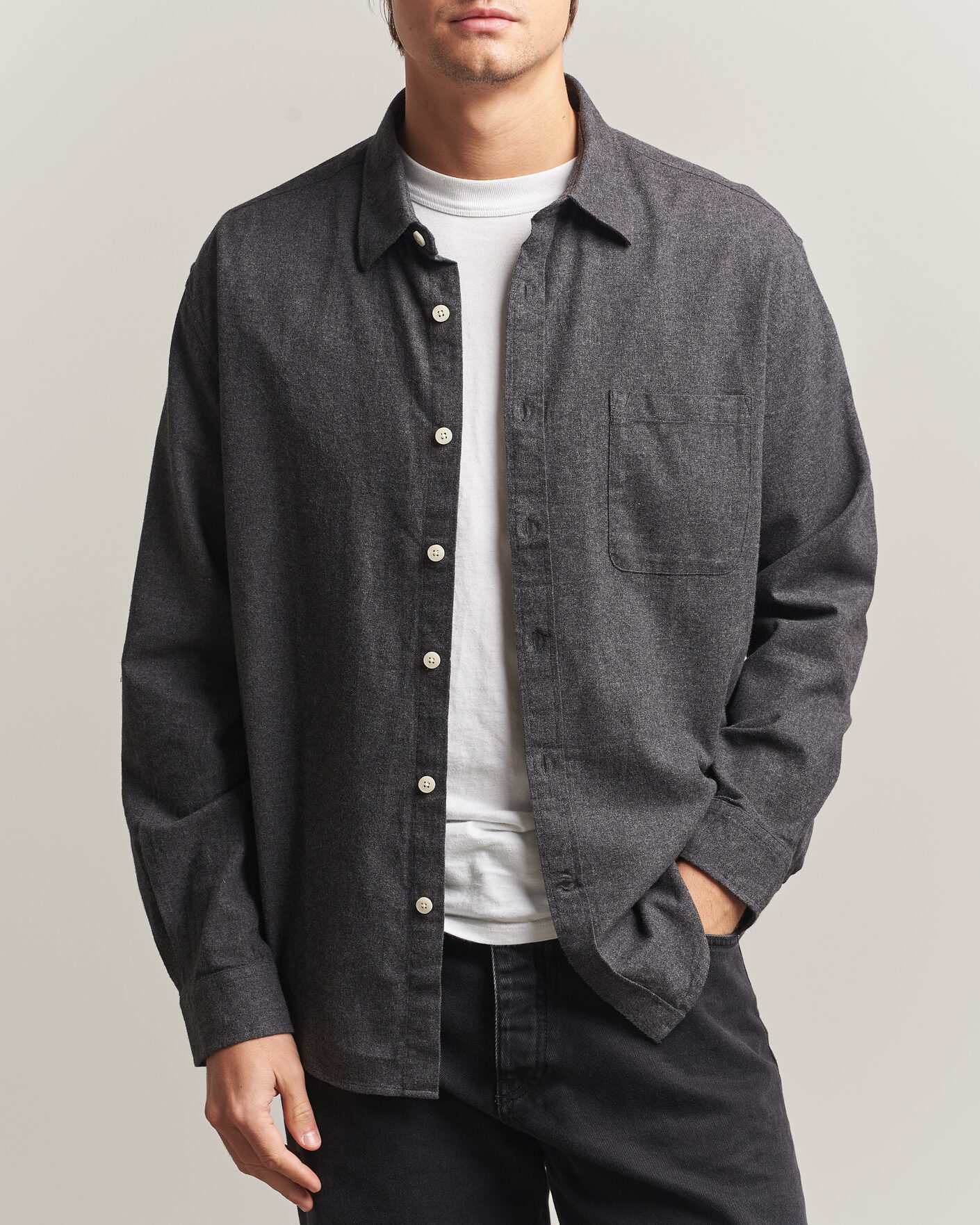 Hombres | Camisas | NN07 | Dino Brushed Flannel Shirt Dark Grey