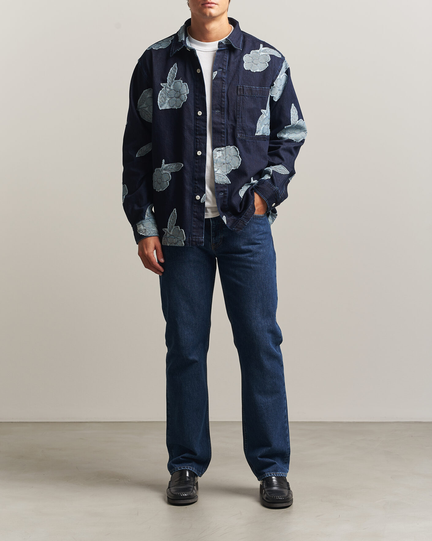 Hombres | Camisas | NN07 | Adwin Fil‑coupé Jacquard Denim Overshirt Dark Blue