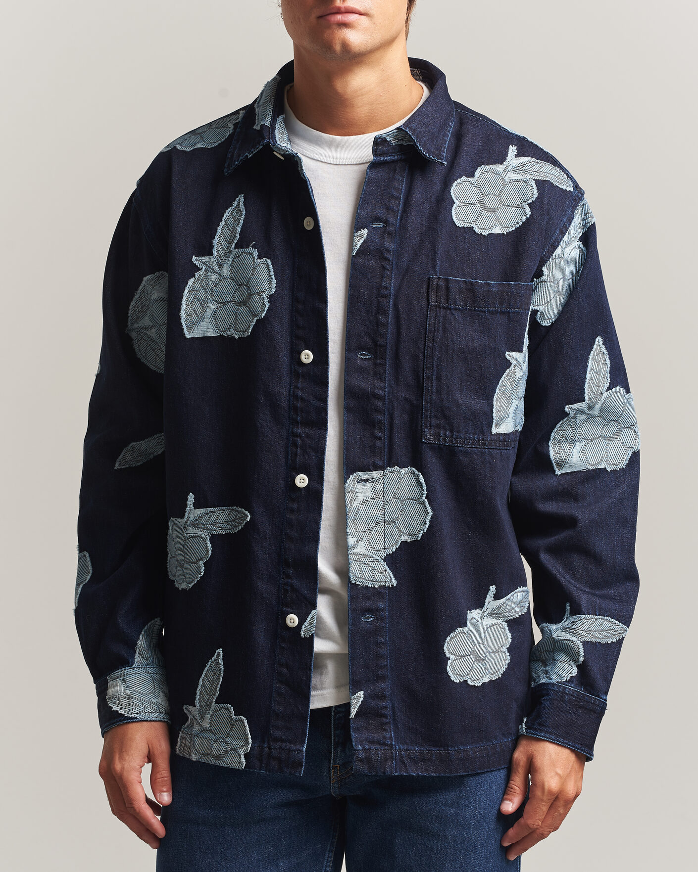 Hombres | Camisas | NN07 | Adwin Fil‑coupé Jacquard Denim Overshirt Dark Blue