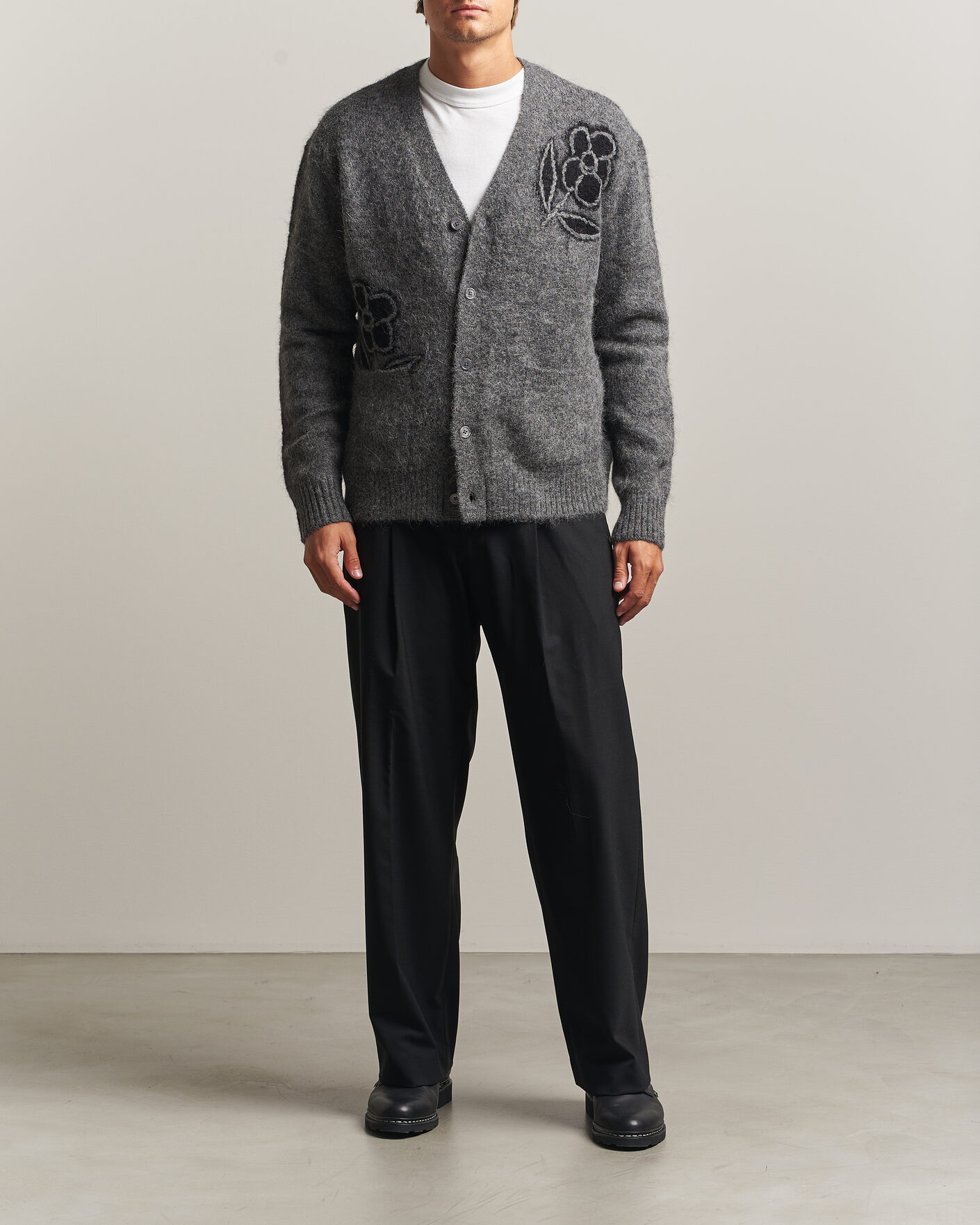 Hombres | Jerséis y prendas de punto | NN07 | Kyle Alpaca Knitted Cardigan Dark Grey Melange