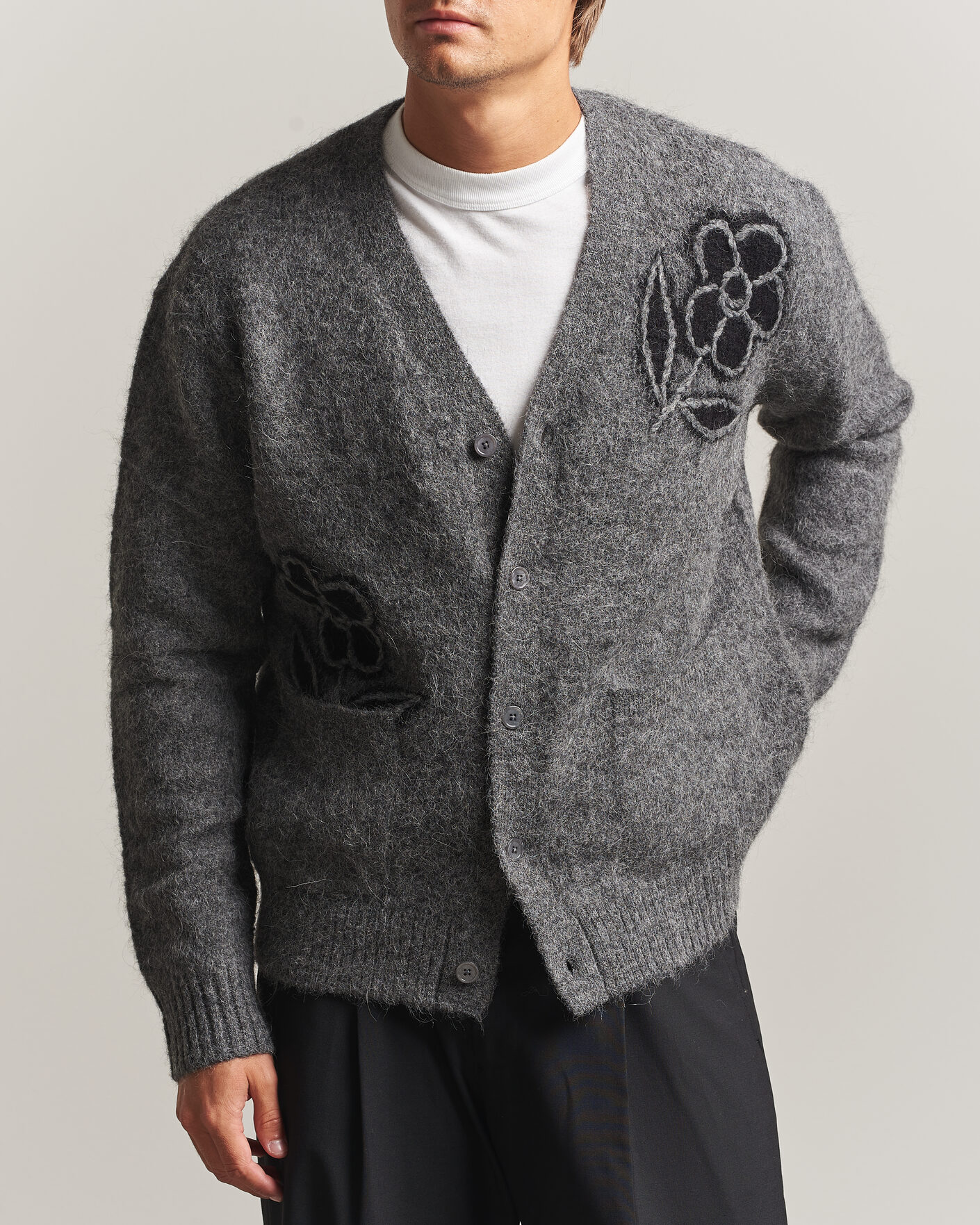 Hombres | Jerséis y prendas de punto | NN07 | Kyle Alpaca Knitted Cardigan Dark Grey Melange