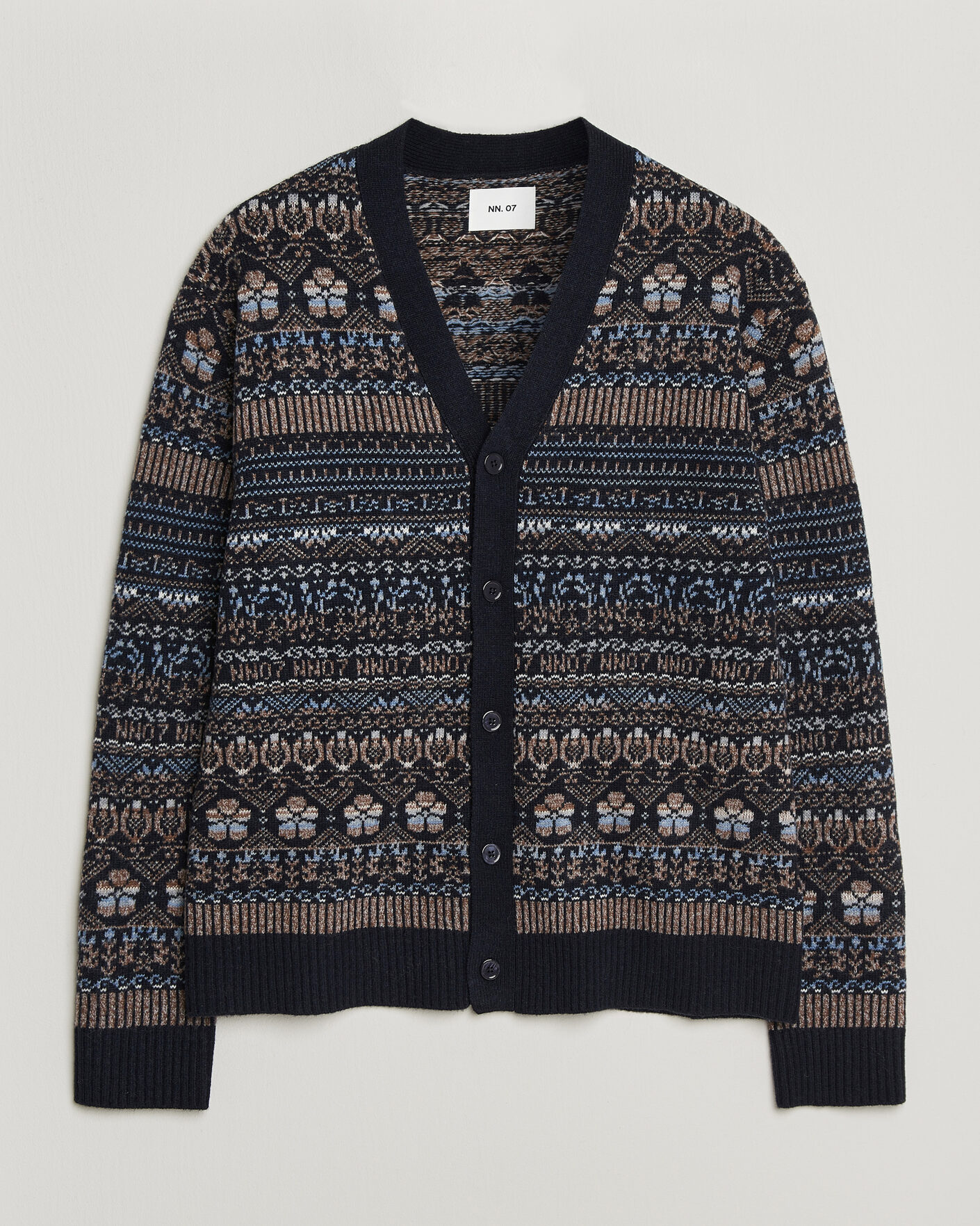 Hombres | Jerséis y prendas de punto | NN07 | Tobias Fairisle Wool Knitted Cardigan Navy Blue