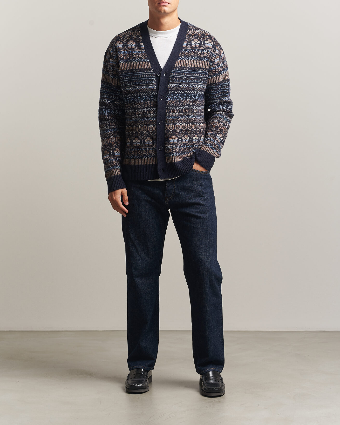 Hombres | Jerséis y prendas de punto | NN07 | Tobias Fairisle Wool Knitted Cardigan Navy Blue