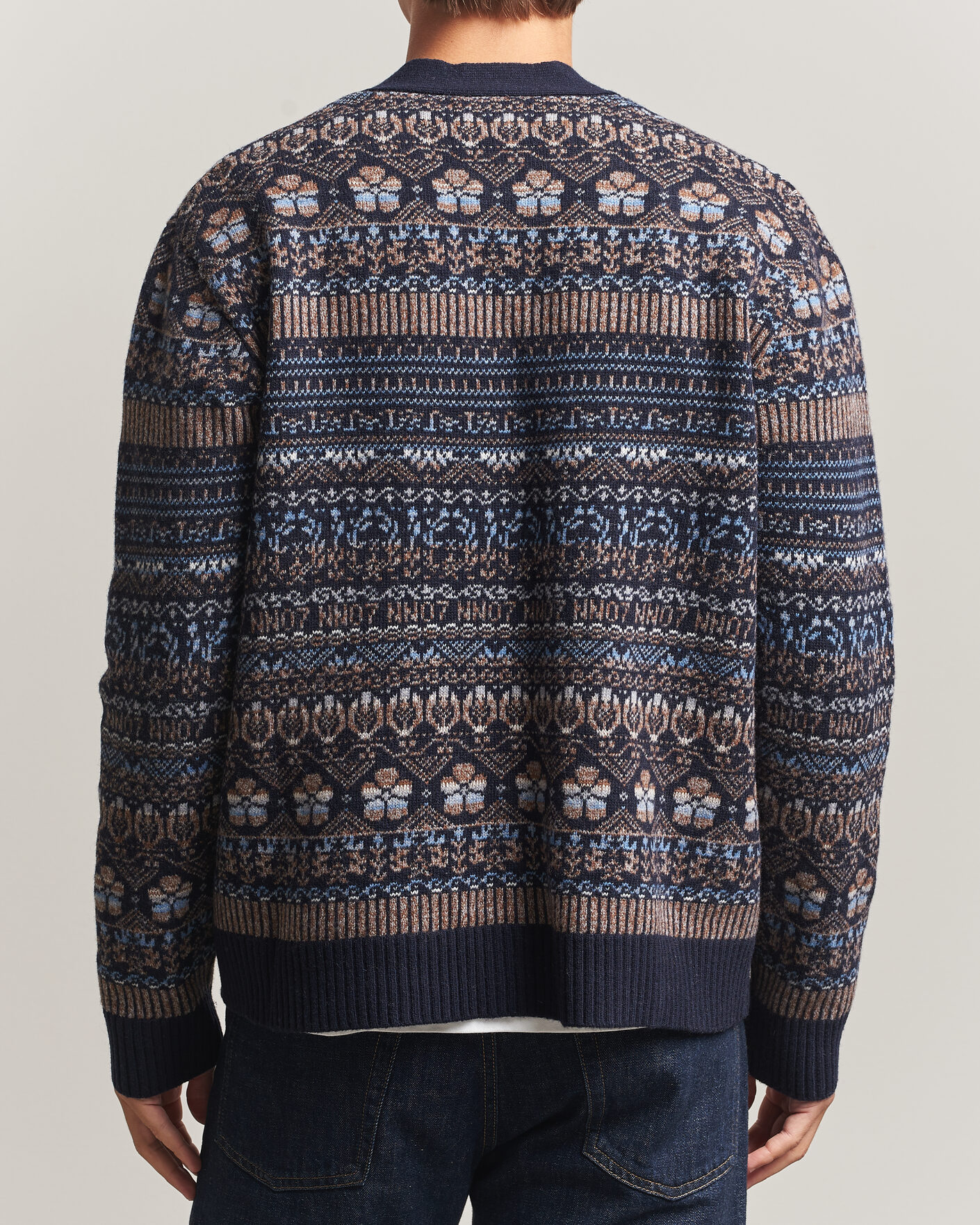 Hombres | Jerséis y prendas de punto | NN07 | Tobias Fairisle Wool Knitted Cardigan Navy Blue