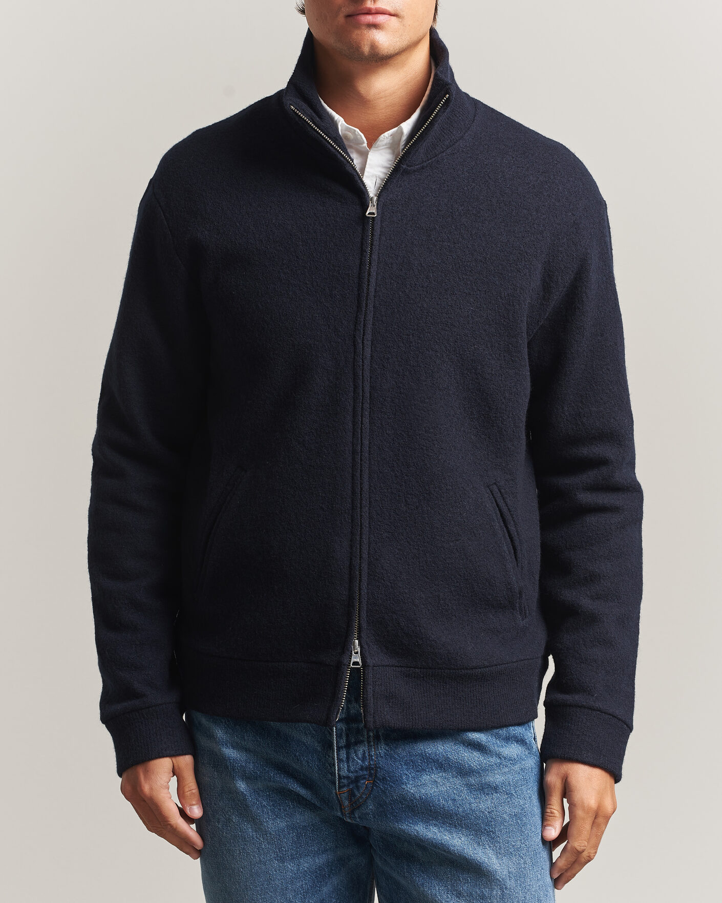 Hombres | Jerséis y prendas de punto | NN07 | Soft Boiled Wool Full Zip Navy Blue
