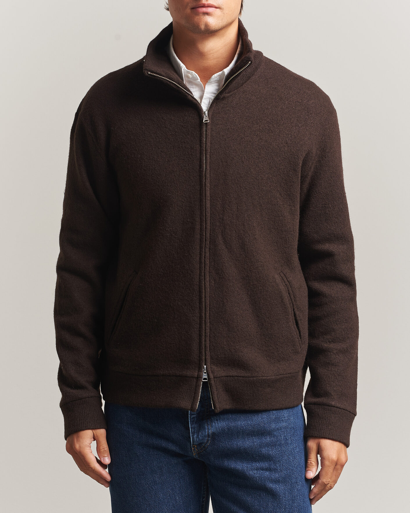 Hombres | Jerséis y prendas de punto | NN07 | Soft Boiled Wool Full Zip Deep Truffle