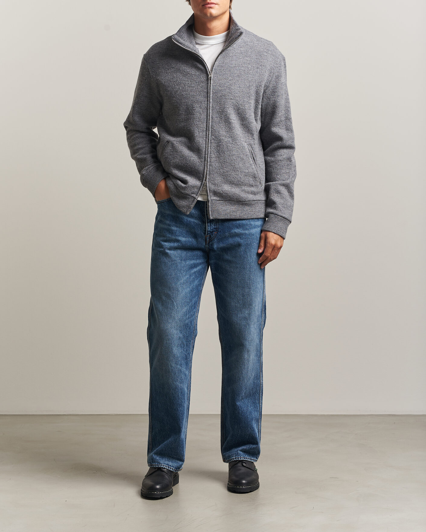 Hombres | Jerséis y prendas de punto | NN07 | Soft Boiled Wool Full Zip Dark Grey Melange