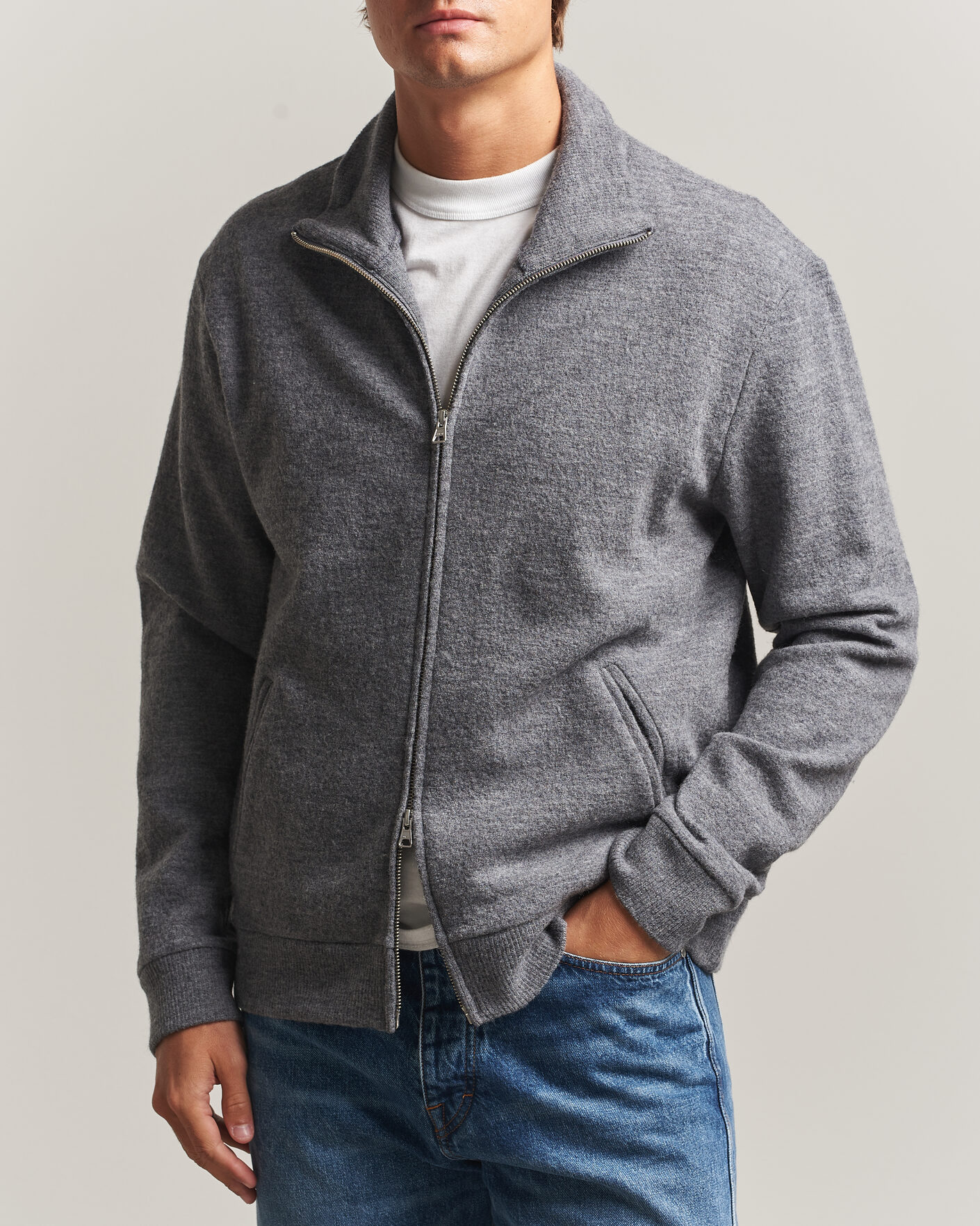 Hombres | Jerséis y prendas de punto | NN07 | Soft Boiled Wool Full Zip Dark Grey Melange