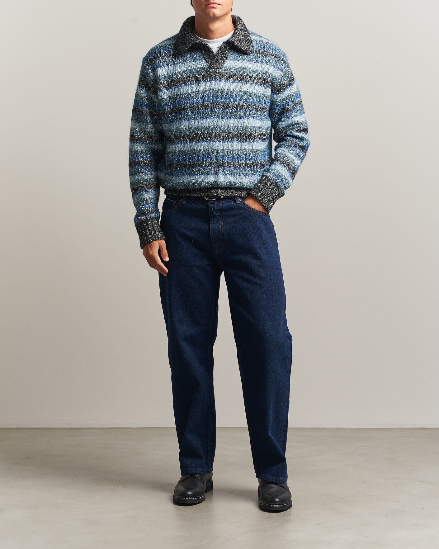 Hombres | Jerséis y prendas de punto | NN07 | Erling Striped Knitted Polo Navy Multi